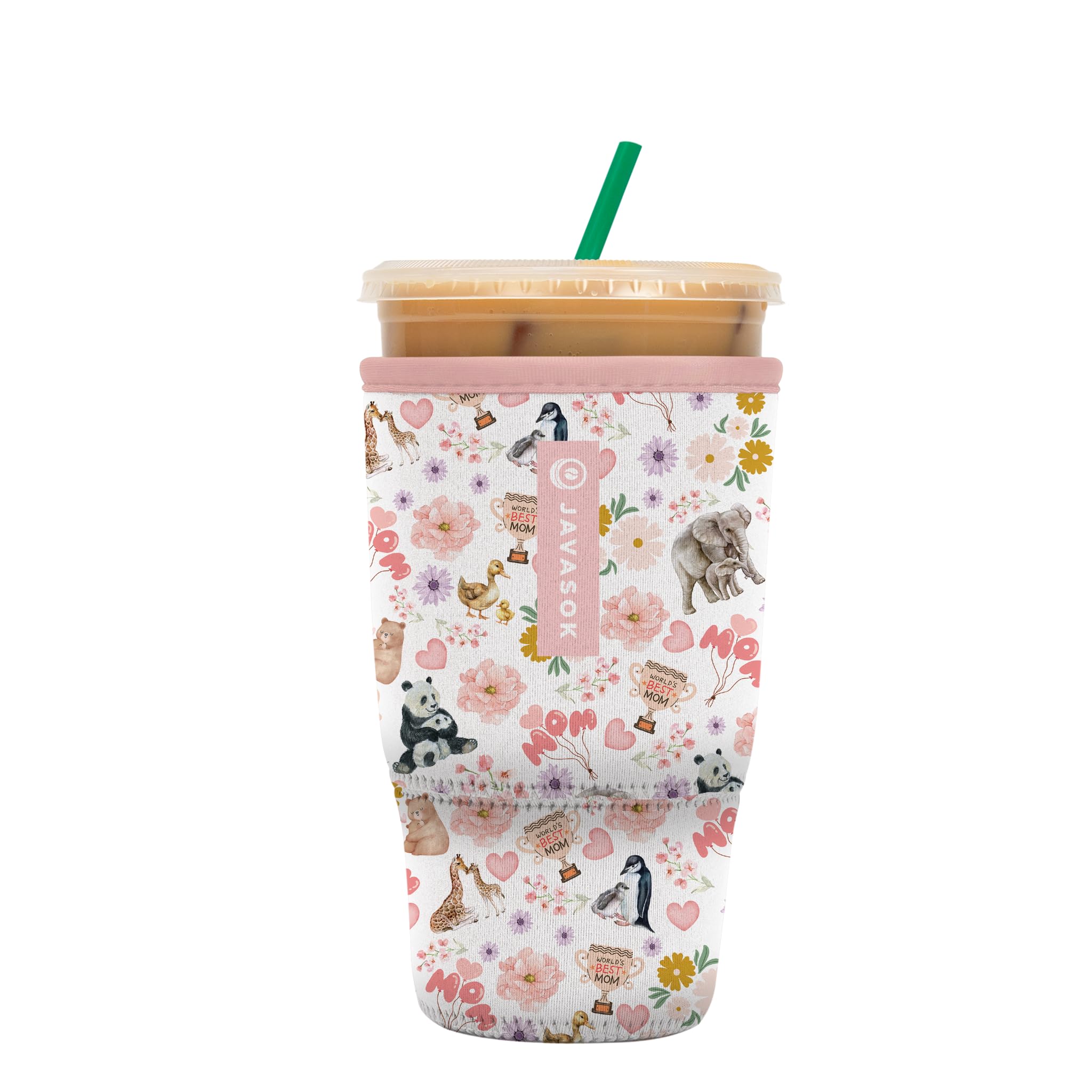 Sok It JavaSok Iced Coffee &amp; Cold Soda Insulated Neoprene Cup Sleeve (Wild About Mom, Large: 30-32oz)