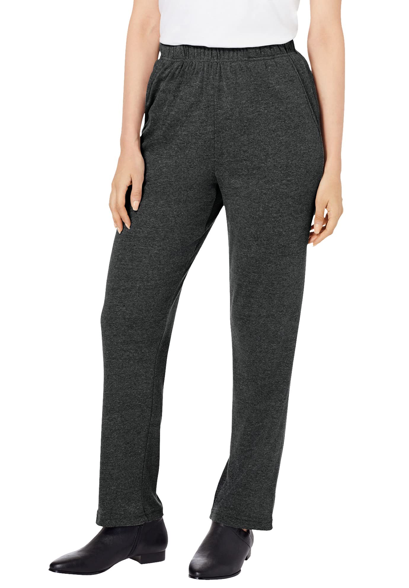 Roamans Womens Plus Size Straight Leg Soft Knit Pull On Pant - 1X Heather Charcoal
