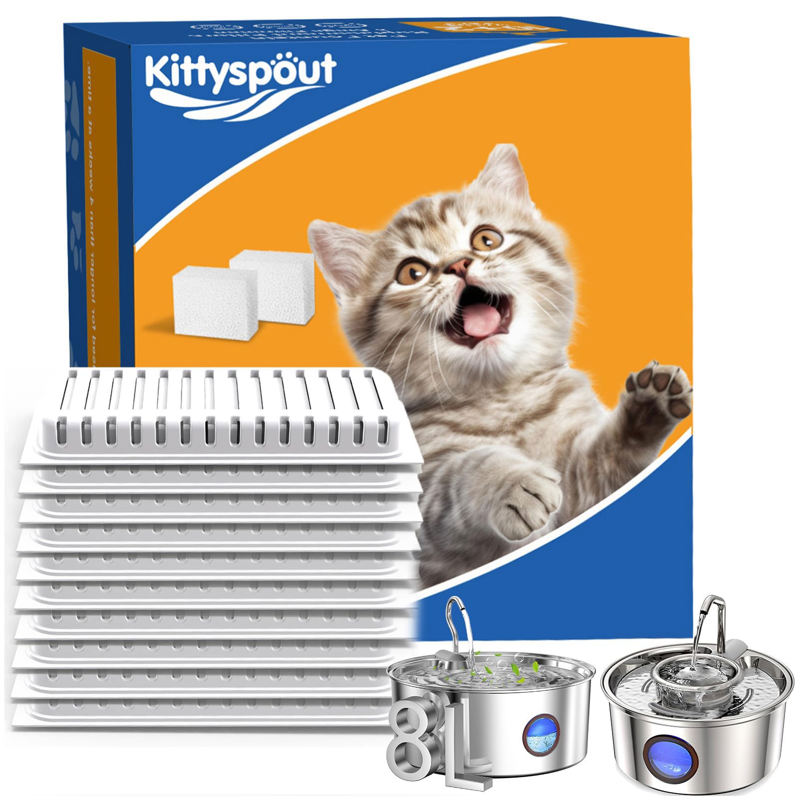 Filtri Fontanella Per Gatti PewinGo - 4 Filtri + 4 Spugne, Tripla Filtrazione