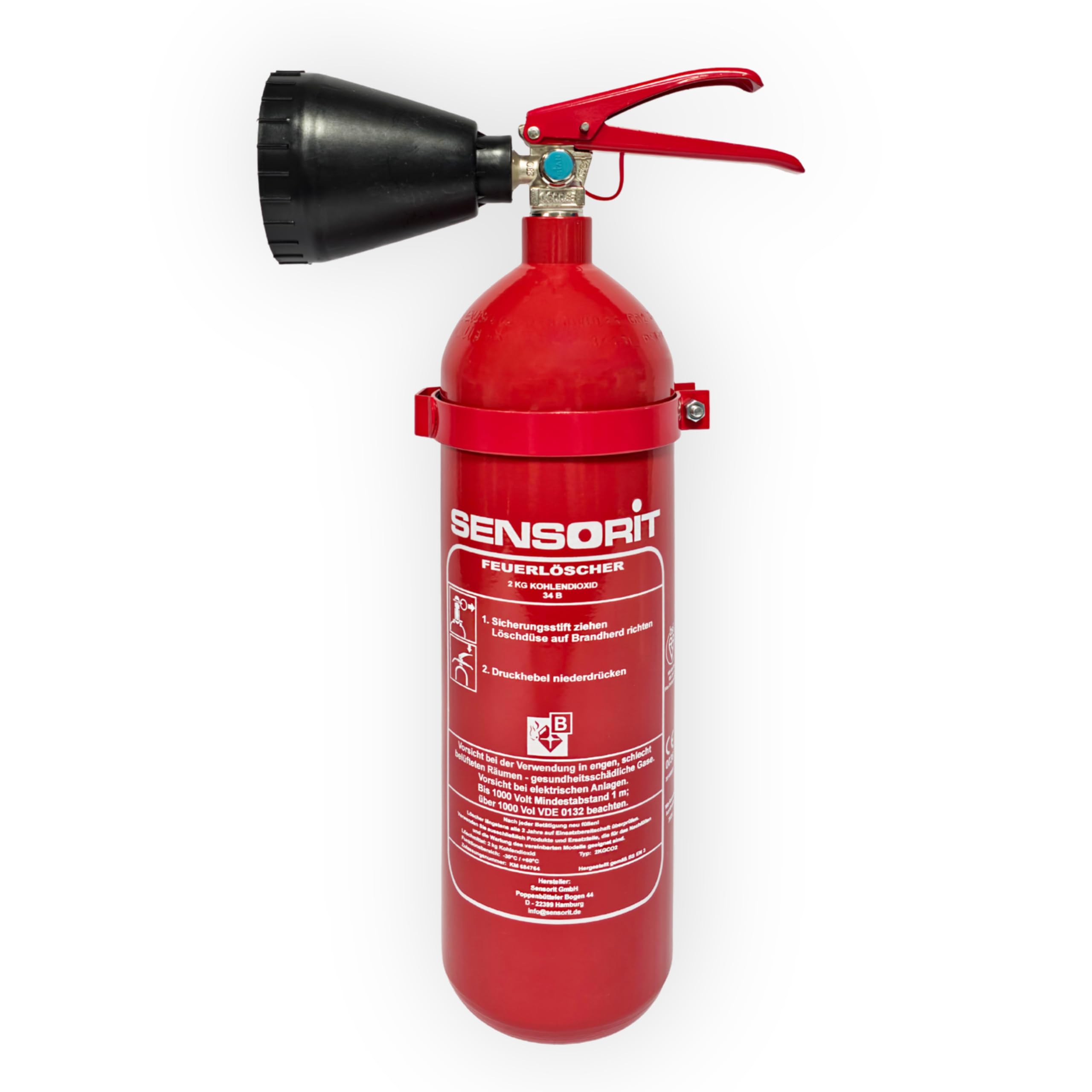 CO2 Feuerlöscher, 2kg Kohlendioxid, Löscher für elektrische Anlagen & EDV nach DIN EN 3 inkl. Instandhaltungsschild und Wandhalter