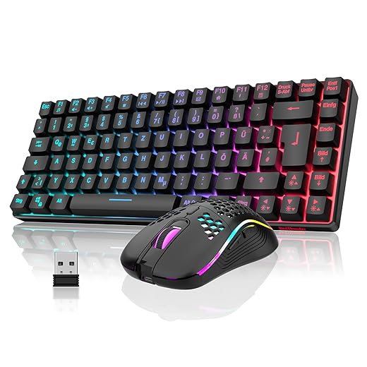 RedThunder 75% Kabelloses Gaming Tastatur und Maus Set, QWERTZ DE Layout, 85 Tasten TKL Wiederaufladbare Kompakte Tastatur, Ultraleichte 7200DPI-Maus mit Wabenkonstruktion für PC MAC PS5 Xbox Gamer
