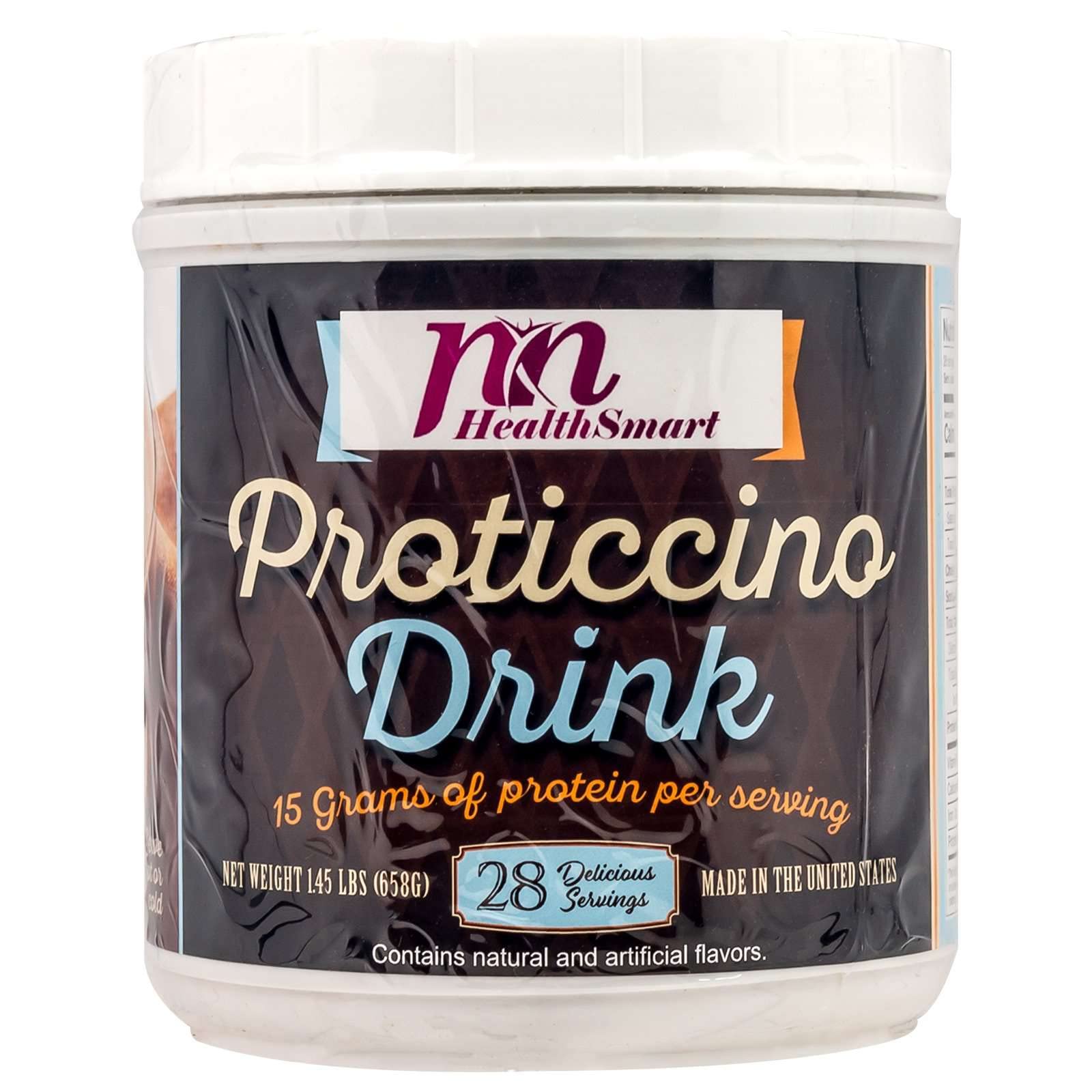HealthSmart High Protein Proticcino Instant Drink Mix, 15g Protein, Low Calorie, Low Carb, Low Fat, No Gluten Ingredients, Aspartame Free, KETO Friendly, Ideal Protein Compatible, 28 Serving Canister