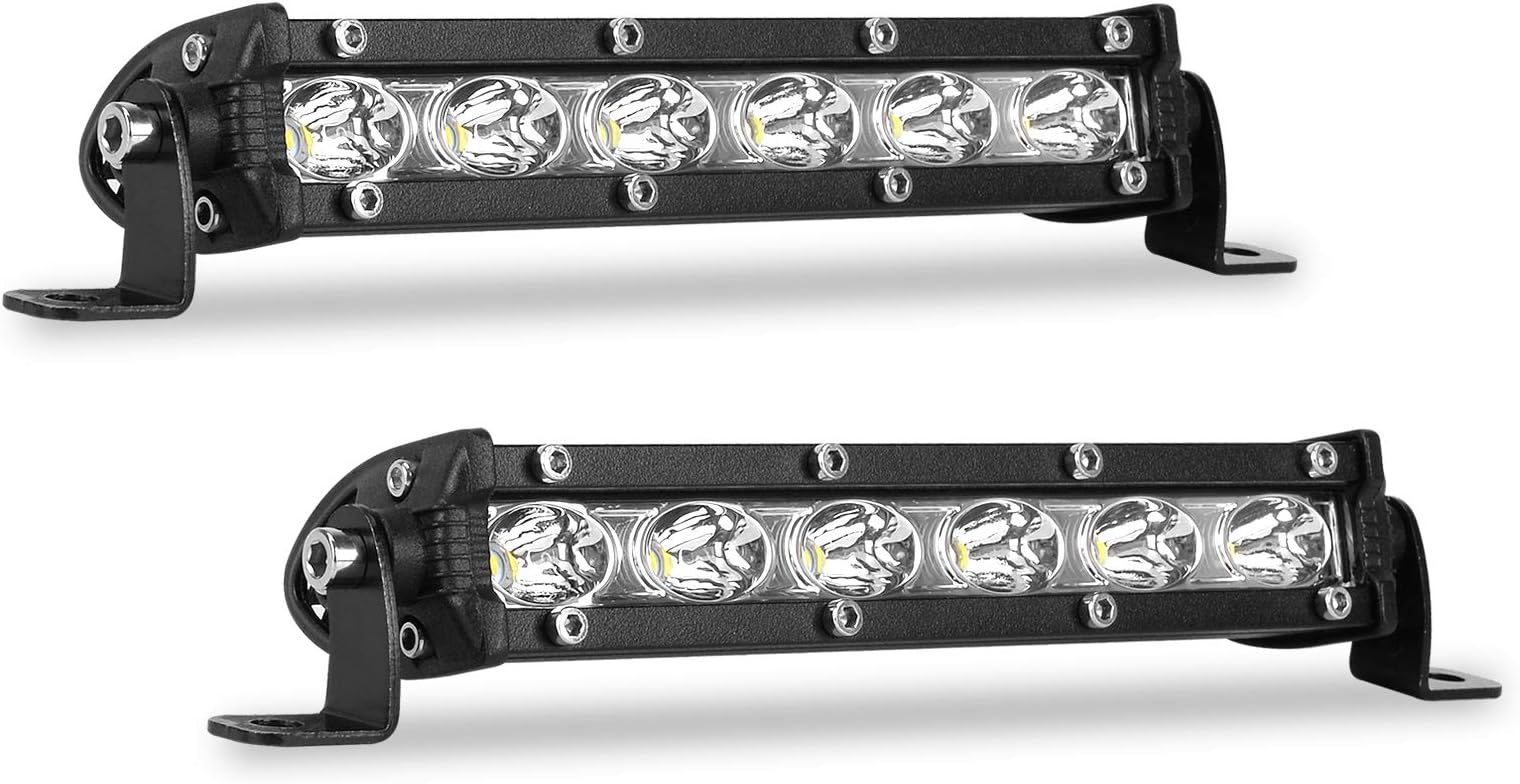 7 Inch Single Row Led Light Bar Pods - BEAMCORN Ultra-Slim 60W 10000 Lumens Waterproof Driving Fog Light Combo Flood Spot Lights for Trucks Off Road ATV UTV SUV Golfcart 2-Pack