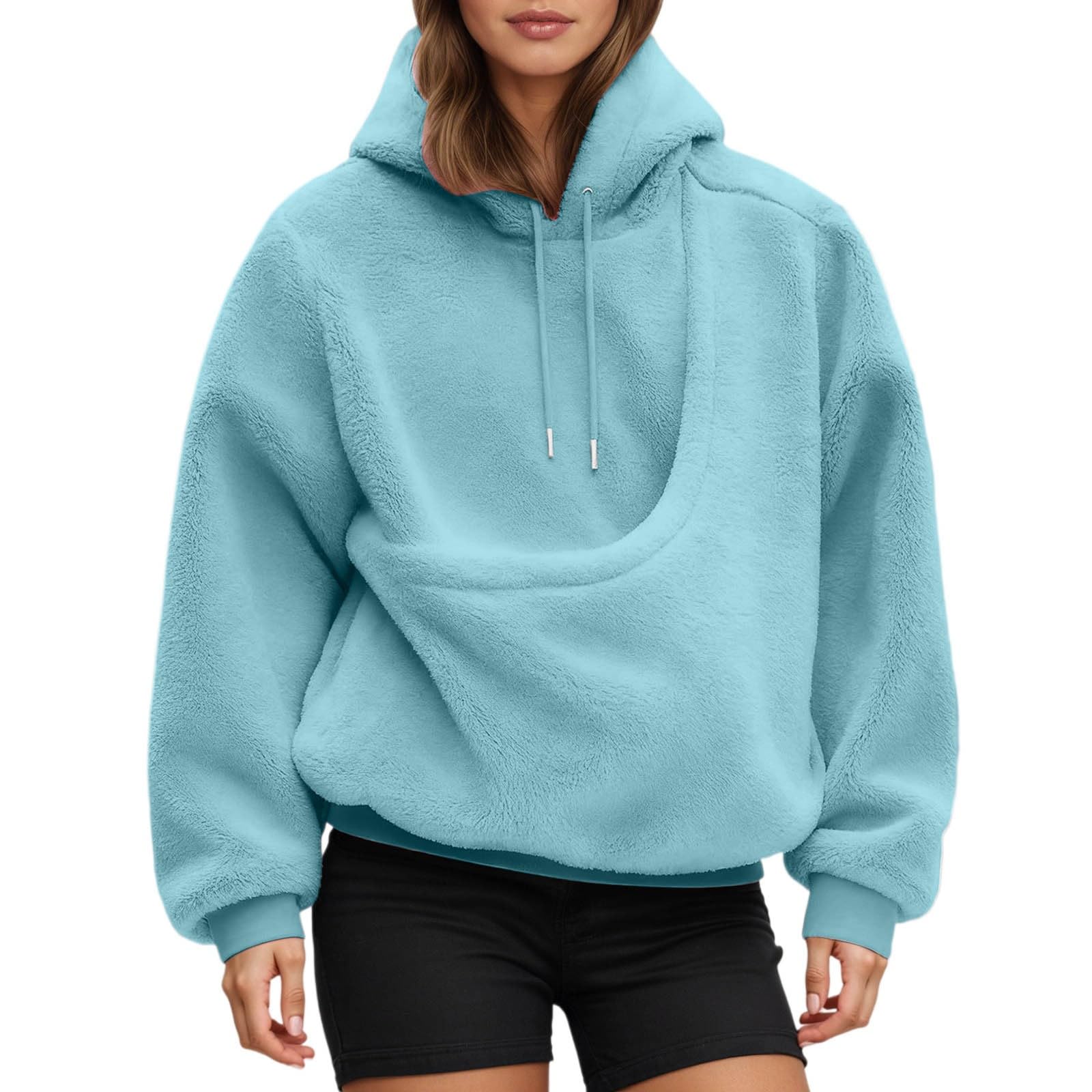 Pet Sling Hoodie, Hoodie Carriers, y Fleece Ultra-Soft Warm Sweatshirt for Small & Medium Pets Sherpa Hoodies with roo Pouch Funny Sweatshirts with Cat Pocket Dog Puppy Carrier Sky Blue — image 1