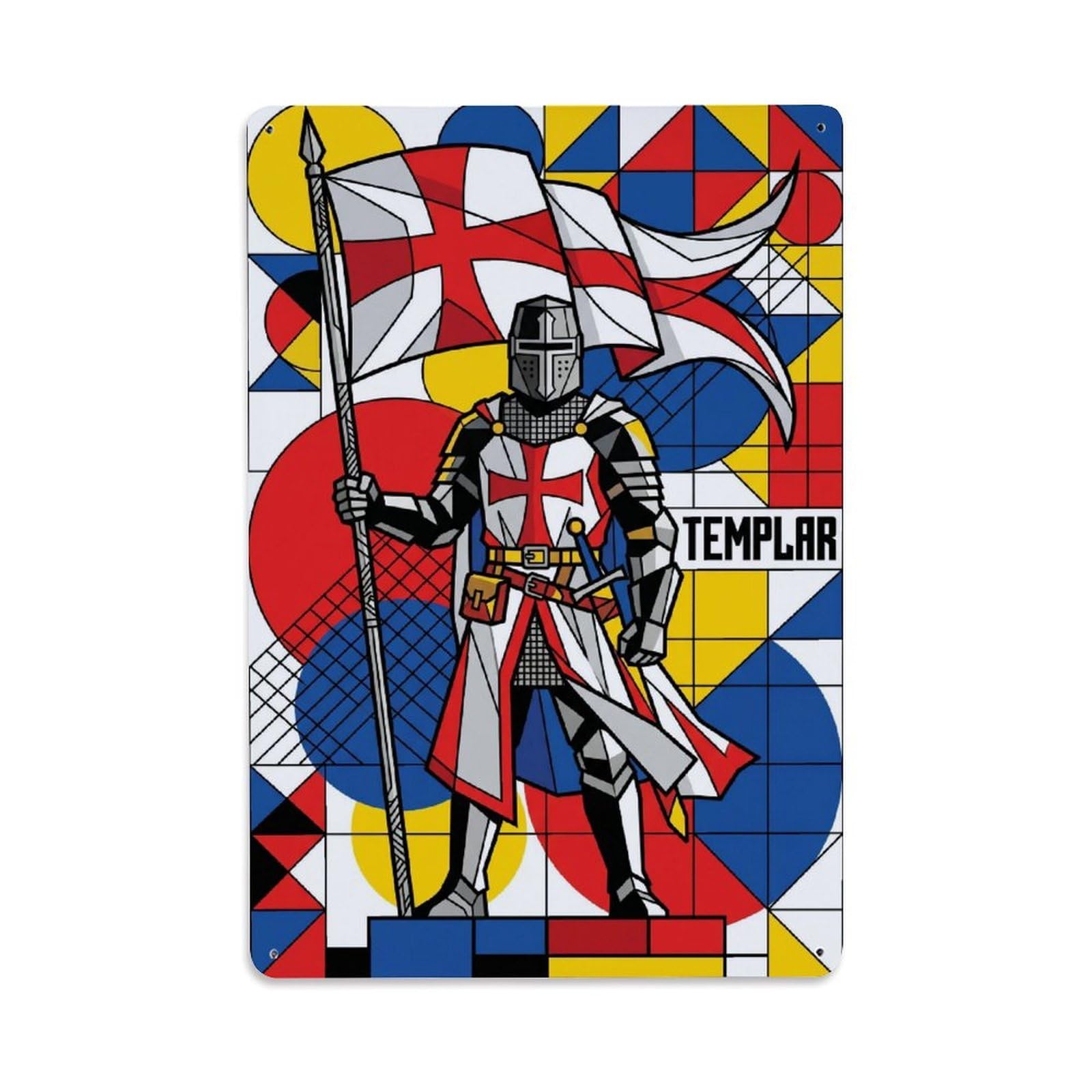 Olhnbad Style Standing Guard Medieval Armour Knight Templar Graphic Metal Tin Sign