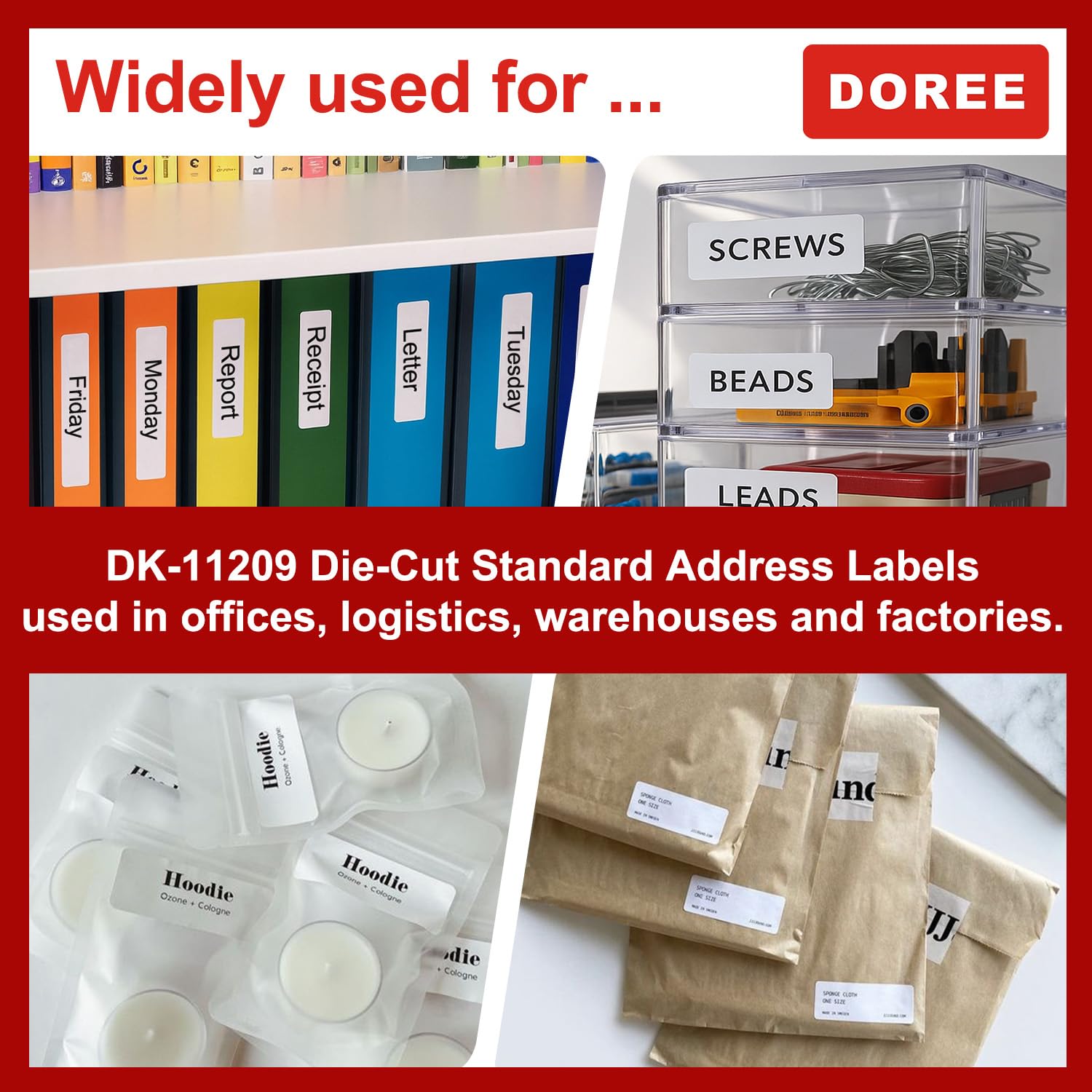 DOREE 5 Rotoli DK-11209 Etichette per indirizzi, 29 x 62 mm, 800 etichette/rotolo compatibili con Brother DK 11209, Per Brother QL-500,QL-500BW,QL-570,QL-580,QL-700,QL-710W,QL-800,QL-810W,QL-820NWB