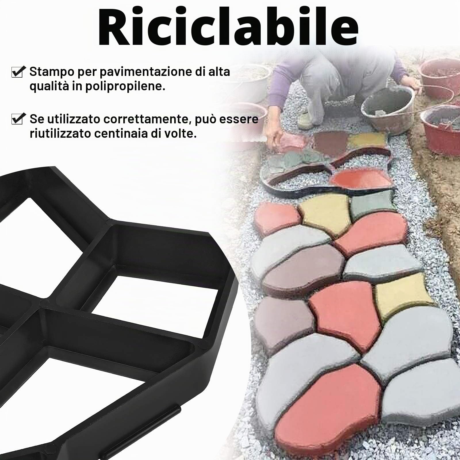 UISEBRT DIY Stampo in Cemento Pavimentazione di Pietra Cemento Forma Casseforme per Vialetti, Giardino, Ferrovie - Nero (2 pezzi)