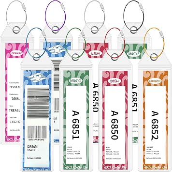 DCL Cruise Luggage Tag Holders, 8 Pack Zip Seal Clear Cruise Luggage Tag Holder with Steel Loops Fits for Dream, Fantasy, Magic, Wonder, Wish & Treasure 2025-2026 8 Pcs with 7 Colors