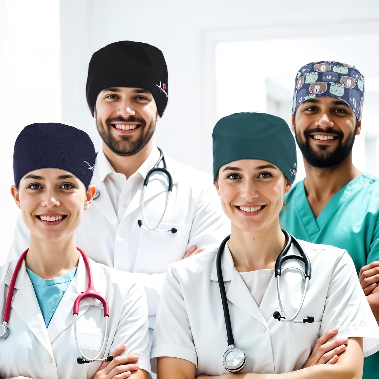 8 Pcs Elastic Nurse Hats Teeth Pattern Working Hats Bulk for Women Dental Caps Adjustable Dentist Scrub Cap Colorful - Image 7