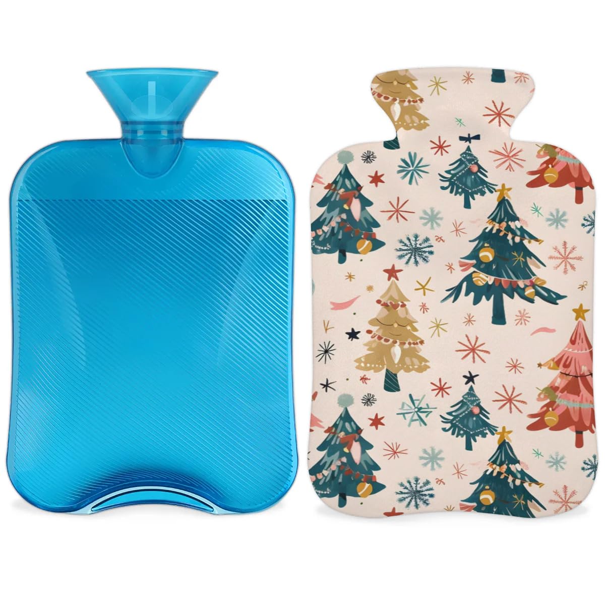 Hot Water Bottle with Soft Cover,2L Magic Xmas Tree Hot Water Bag for Hot and Cold Compress, Hand Feet Warmer, Rubber Hot or Cold Water Bottle Halloween Christmas Decorations
