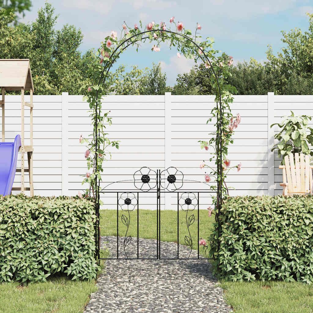 Arco de jardín con puerta de metal para rosas y plantas trepadoras, como enrejado de rosas