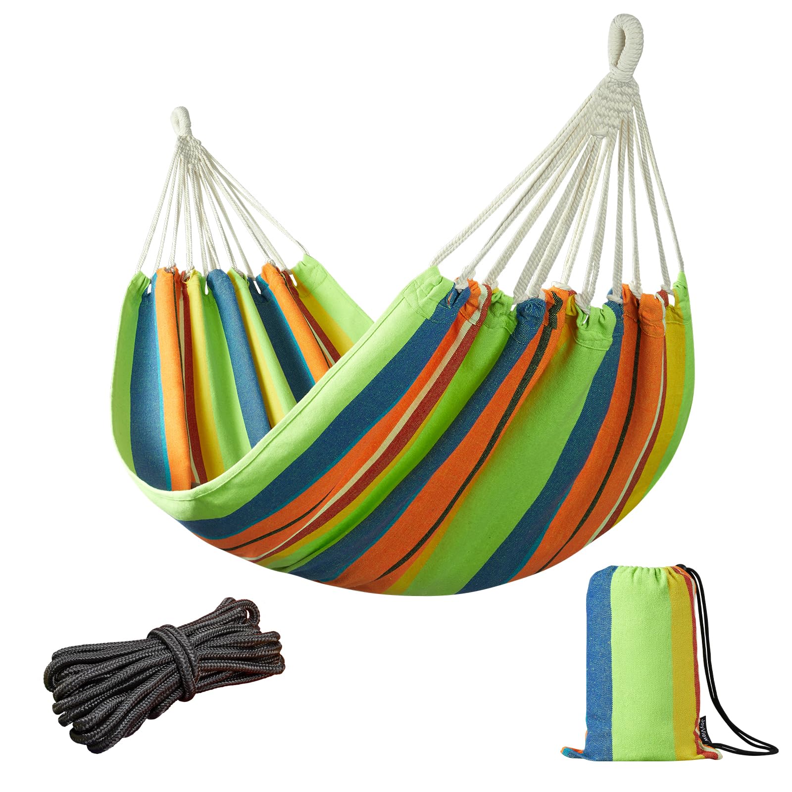 JoyView Brazilian Hammock for Single Person Portable Hammock with Hanging Ropes &amp; Carry Bag Large 78.8x39.4” for Patio 300LBS Capacity Perfect for Outdoor/Indoor - Coastal Breeze