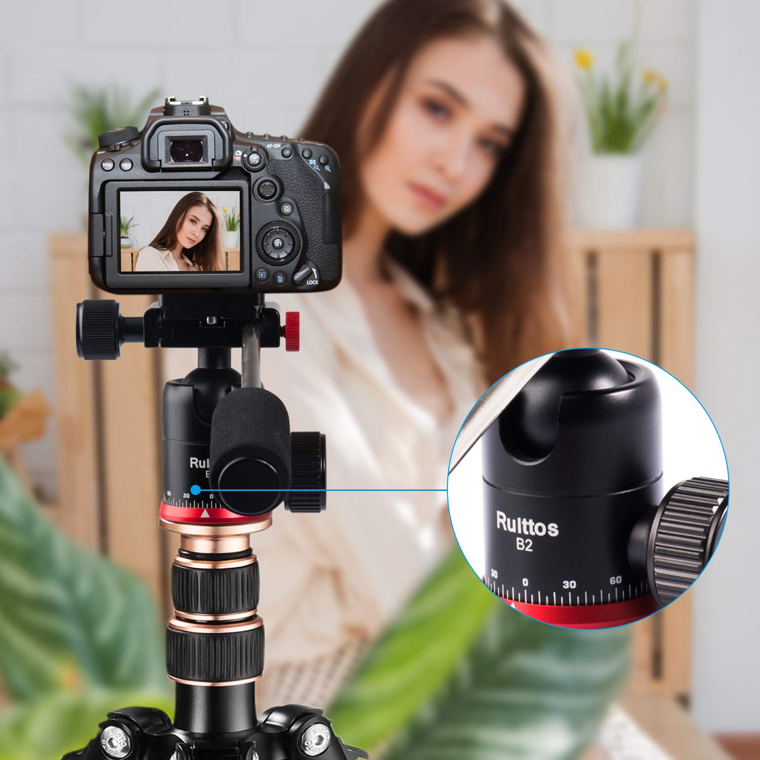 Ruittos - Cabezal de bola para trípode, soporte de cámara con placa de liberación rápida y asa, cabezal esférico panorámico de 360 grados para cámara DSLR/SLR y teléfono inteligente