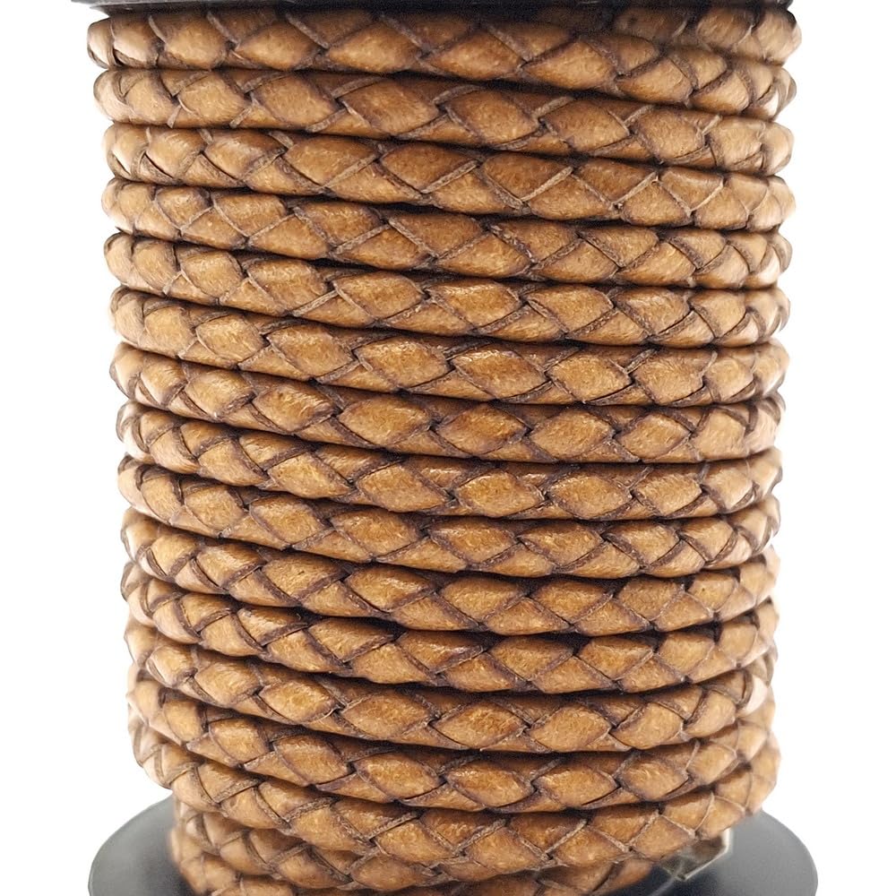 5 Yards Braided Bolo Cords Regenerated Leather Strap 4.0mm Diameter Round for Jewelry Making or Beading Distressed Natural