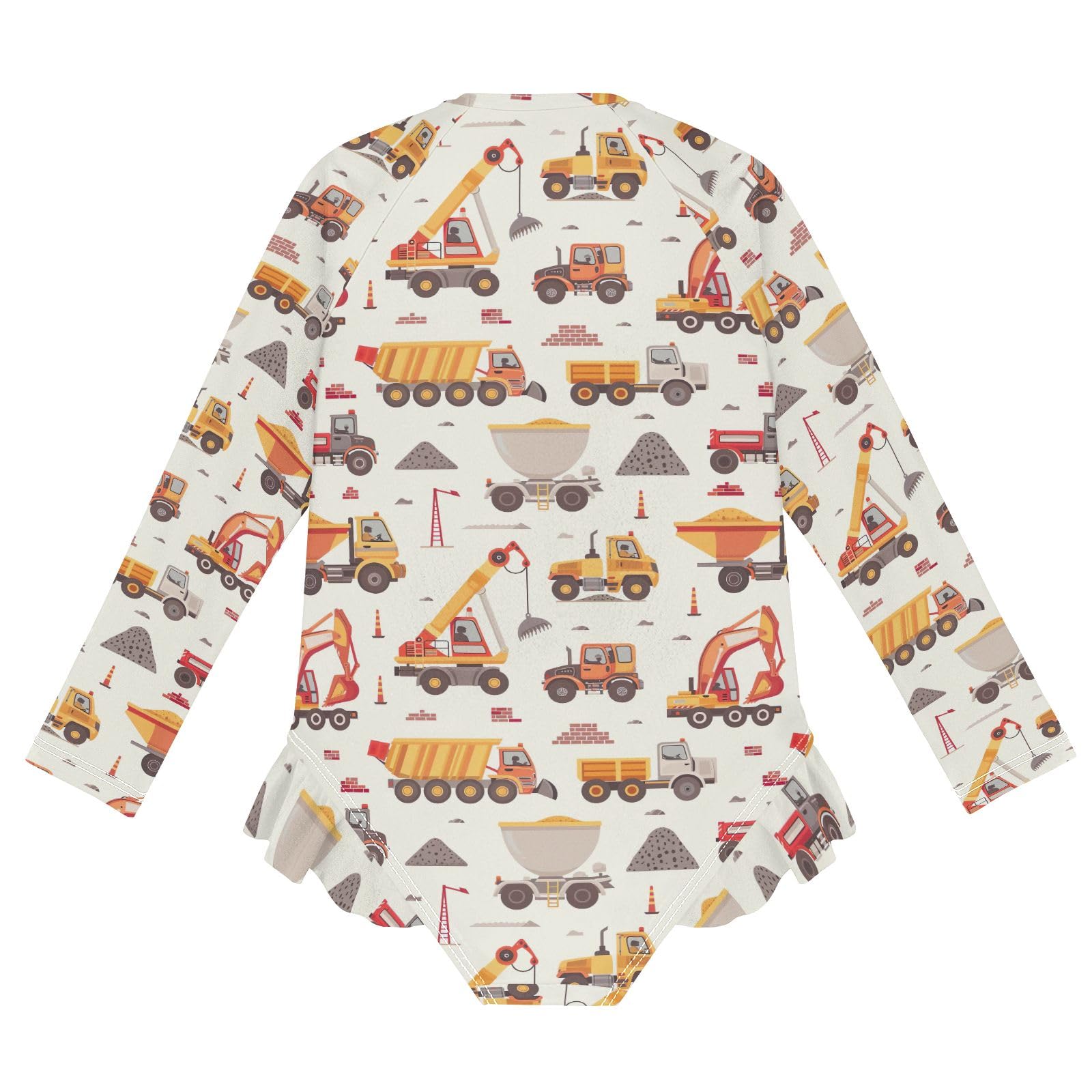 CHIFIGNO Cartoon Construction Vehicles Beige One Piece Girls Swimsuit Rashguard UPF 50+ Long Sleeve Girls' Swimwear Sport Bathing Suit, 4T