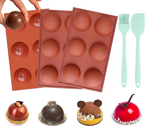 Moldes de silicona para bombas de cacao caliente Esfera de chocolate grande y moldes semiesféricos redondos de 2.5 pulgadas 3 piezas