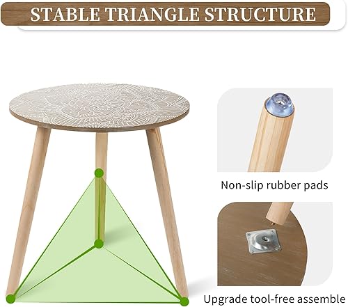 Miniatura 6 de Hanobe Mesa auxiliar redonda pequeña Mesas auxiliares bohemias para sala de estar, mesita de noche de color marrón, mesita de noche para dormitorio,