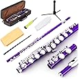 EASTROCK Silver Plated Flute Instrument for Beginner Kids Student，Closed Hole Flutes 16 Keys C Flute with Carrying Case,Stand，Cleaning kit，Gloves，Tuning Rod(Silver Plated)