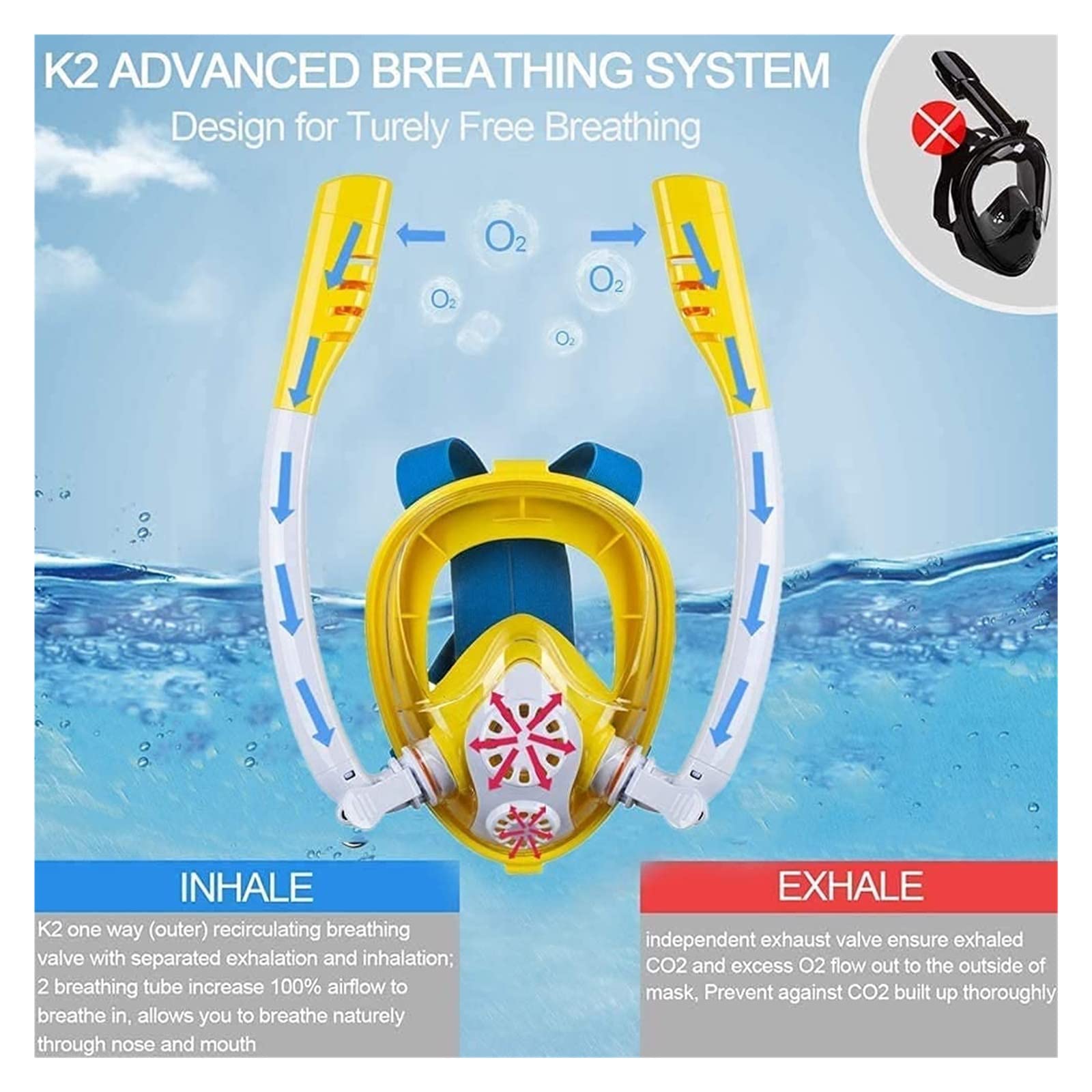 Máscara de Buceo, máscara Snorkel, subacuática, antivaho, Cara Completa, natación, , Equipo