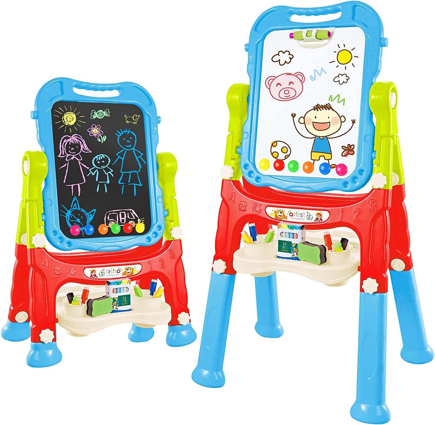 Easel for Kids,Rotatable Double Sided Easel for Kids Adjustable Standing Art Easel ，Double Magnetic Drawing Board with Painting Accessories, Gift for Little Boys and Girls