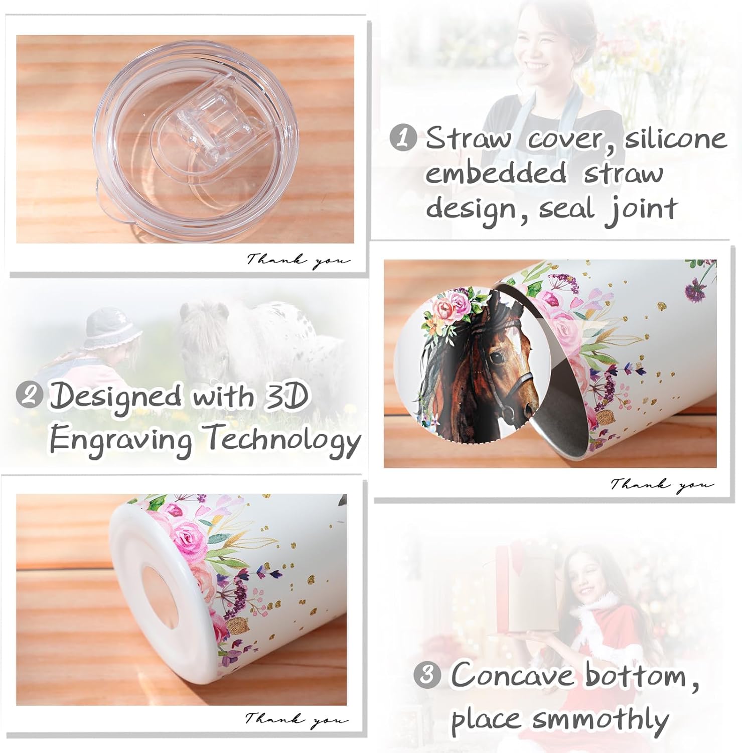 Umigy 2 Pcs Horse Gifts 20 oz Stainless Steel Horse Tumbler and Novelty Socks Graduation Gifts Stuff for Women Lovers Friends Coworkers Birthday Horses Racing Festival, Pink - Image 3