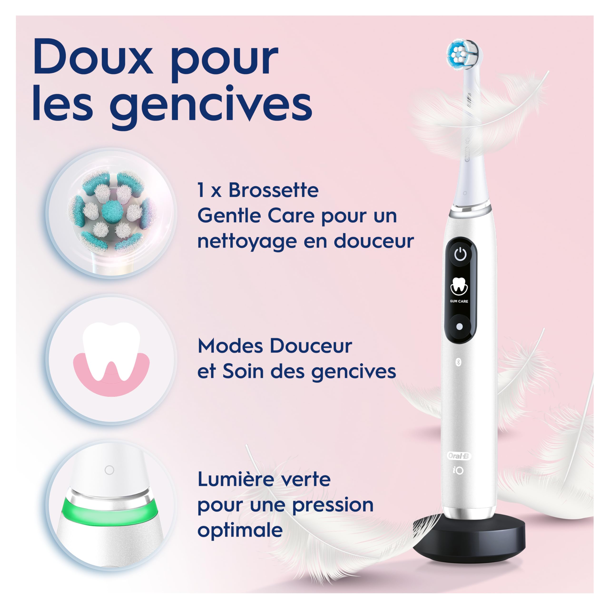 Oral-B iO 6 Duo Brosses A Dents Electrique Rose Et Blanche, 6 Modes De Nettoyage Avec Soin Des Gencives, Douceur, Blancheur, Conseils De Brossage, 3 Brossettes Oral B De Rechange, Chargeur