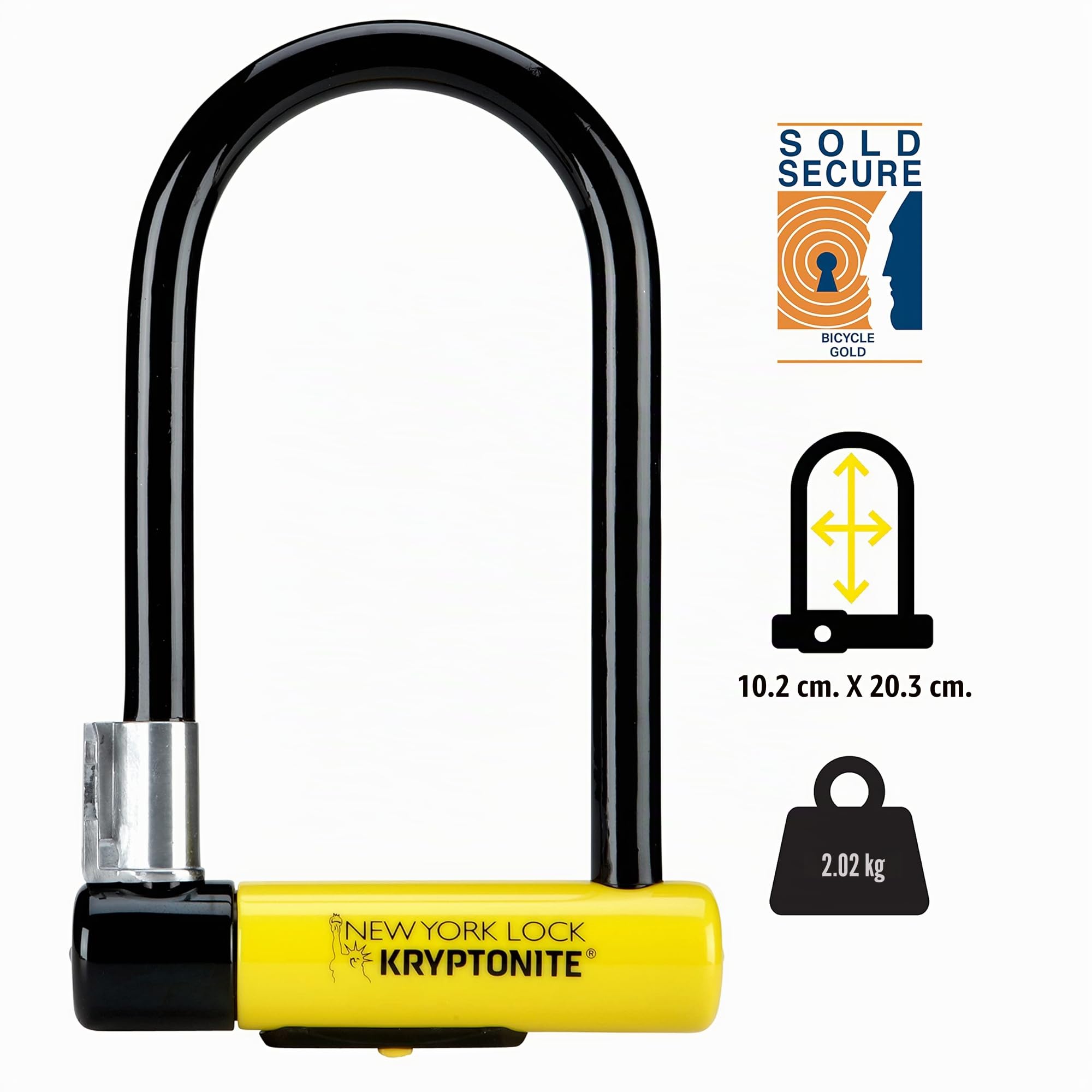 Kryptonite New York - Candado en U estándar para Bicicleta, antirrobo, Resistente, se Vende Seguro Dorado, grillete de 16 mm con Soporte de Montaje y Llaves, Bloqueo de Seguridad definitivo para