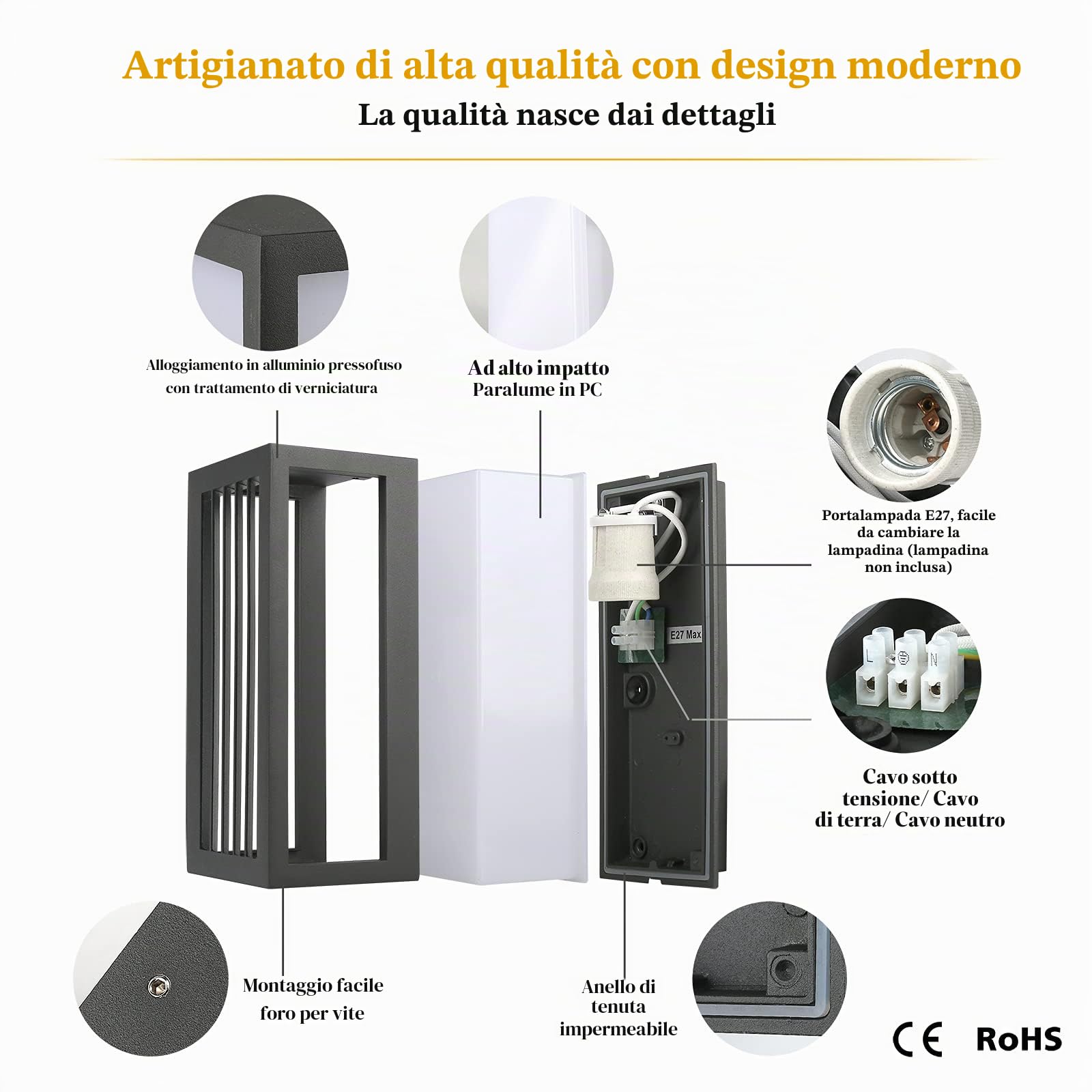 HLFVLITE Lampada da Parete per esterni, su e giù per Applique da Parete Esterno / Interno Moderna in Alluminio, Impermeabile IP54, Nero Opaco