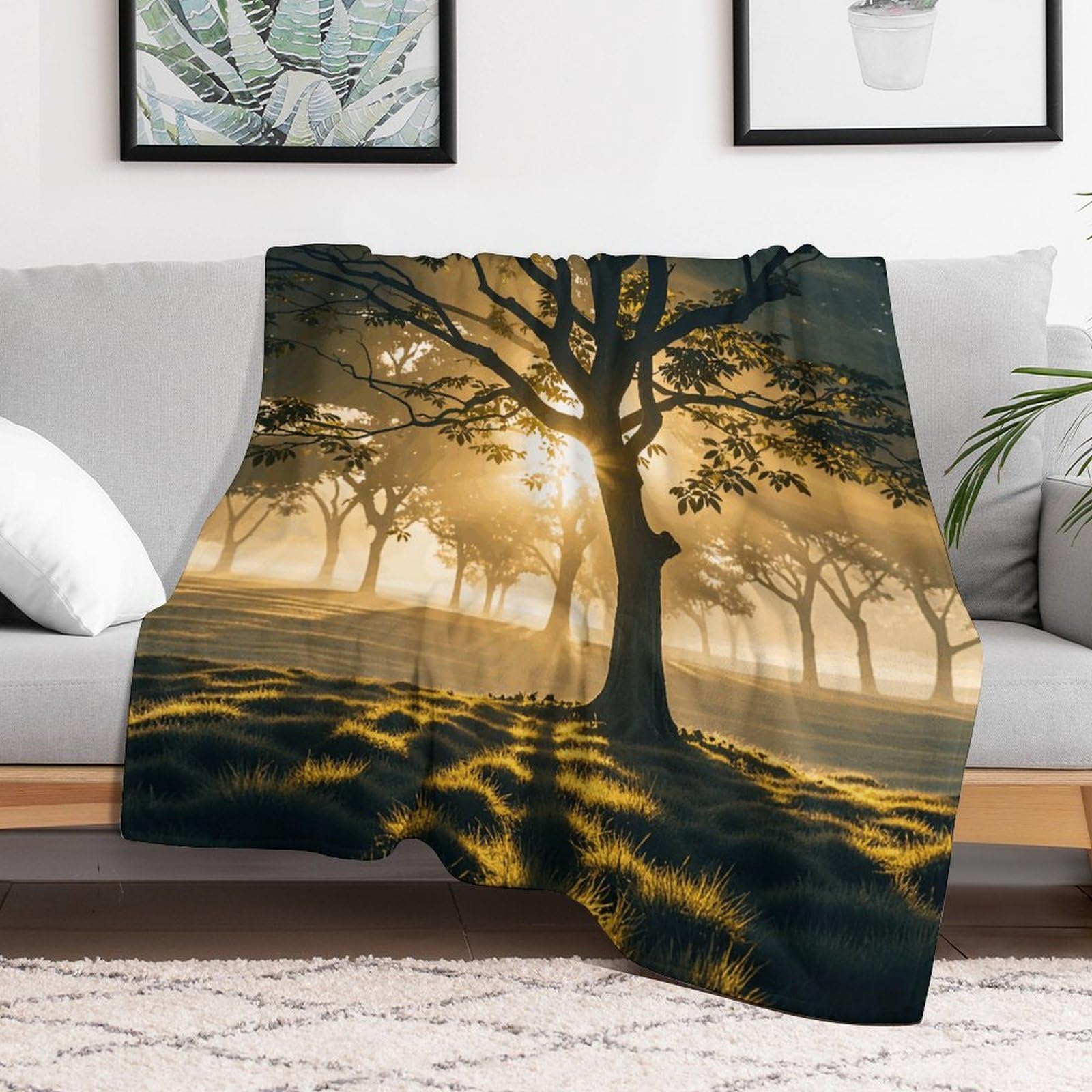 Couverture polaire personnalisée Dawn Forest, le cadeau doux idéal pour la maison