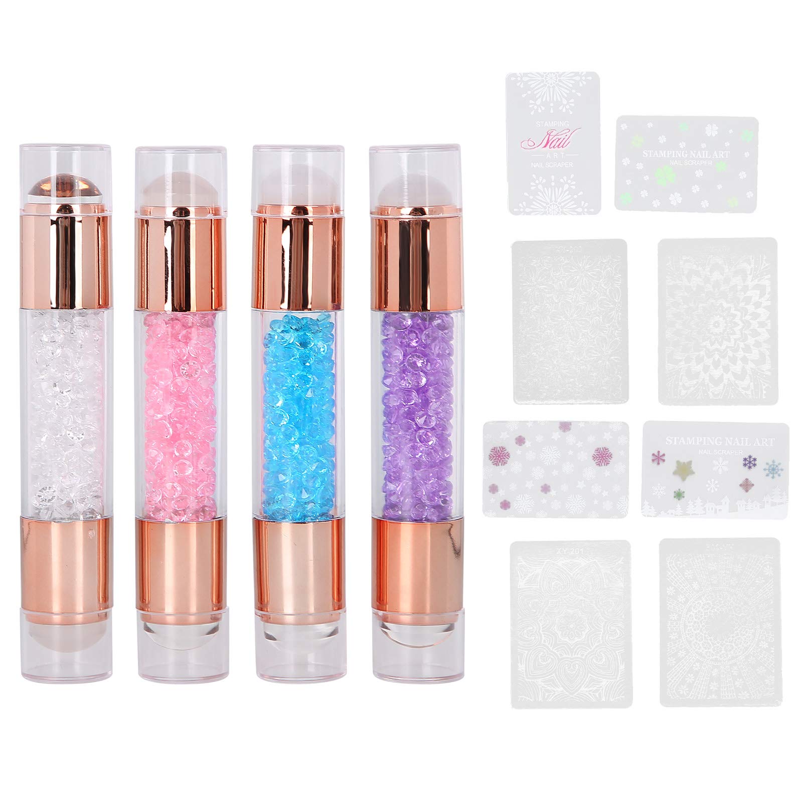 Generic Stylos Tampons en Silicone pour Manucure, Design à Double Tête, Résine de Silicone Transparente, Colorés, Adaptés à les Designs et Ongles Bleu + Rose + Transparent + Violet