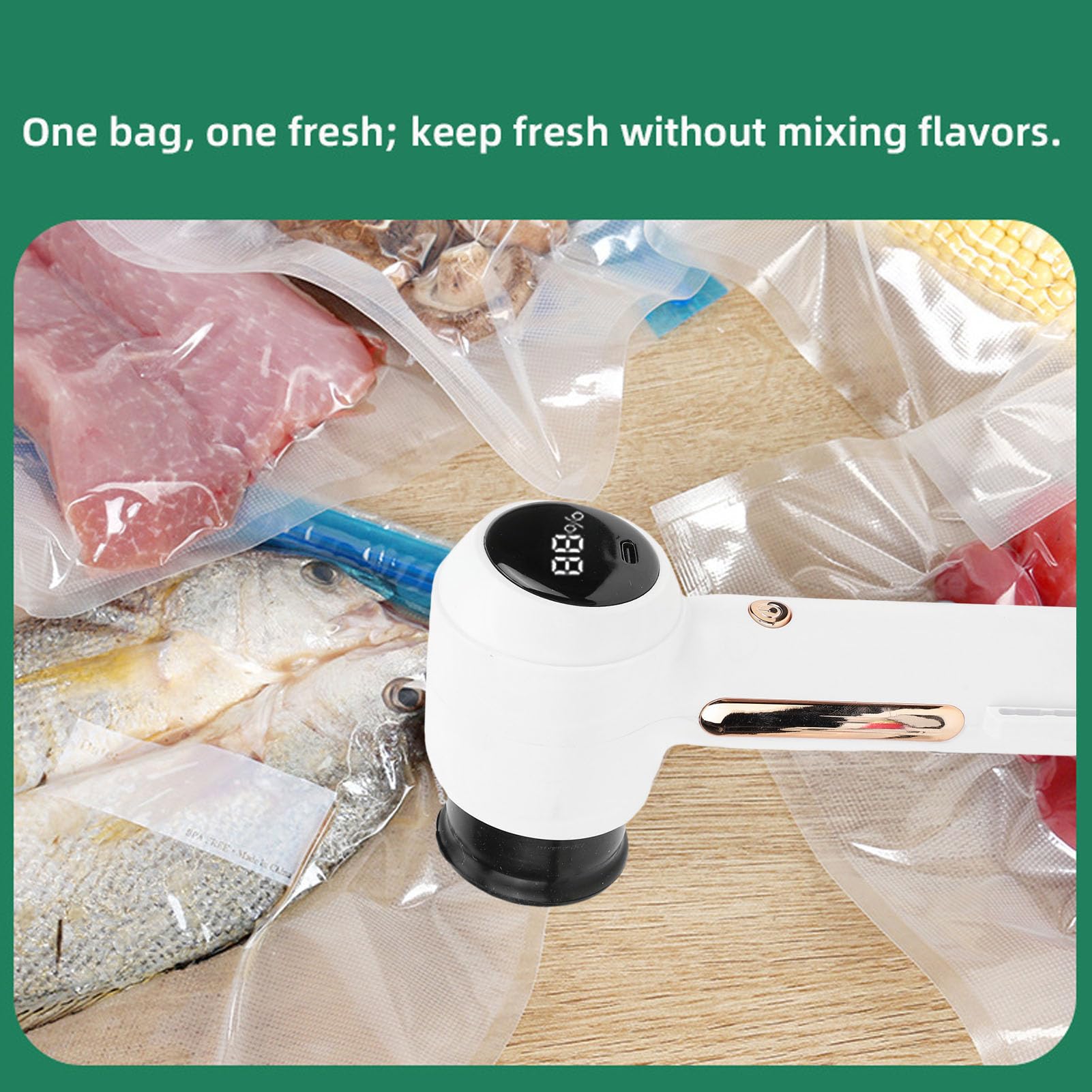 Scelleuse Sous Vide Portable, Scelleuse Sous Vide Portable Rechargeable 60 KPa pour Bocaux, Compacte avec Affichage LED, Batterie 1200 MAh et 10 Sacs Réutilisables, 10 Couvercles de Bocaux