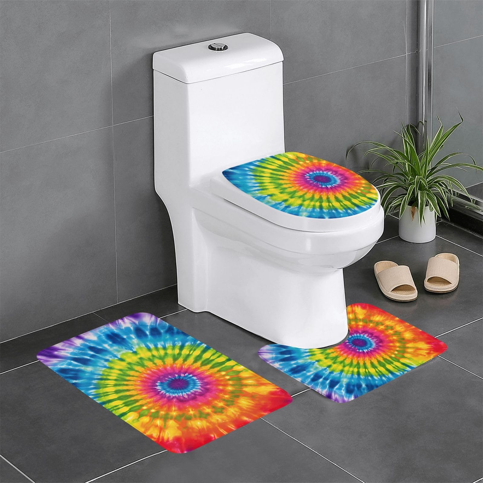 Tapis de salle de bain arc-en-ciel lot de 3 formats ovales et rectangulaires