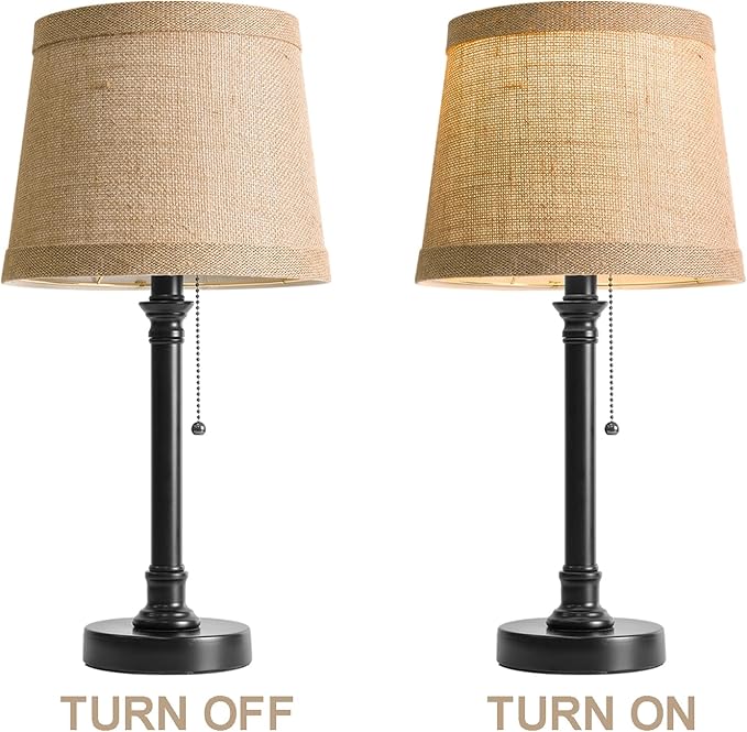 Lámpara de Mesa Oneach 49.5 cm Negra con Pantalla de Tela y USB miniatura 9