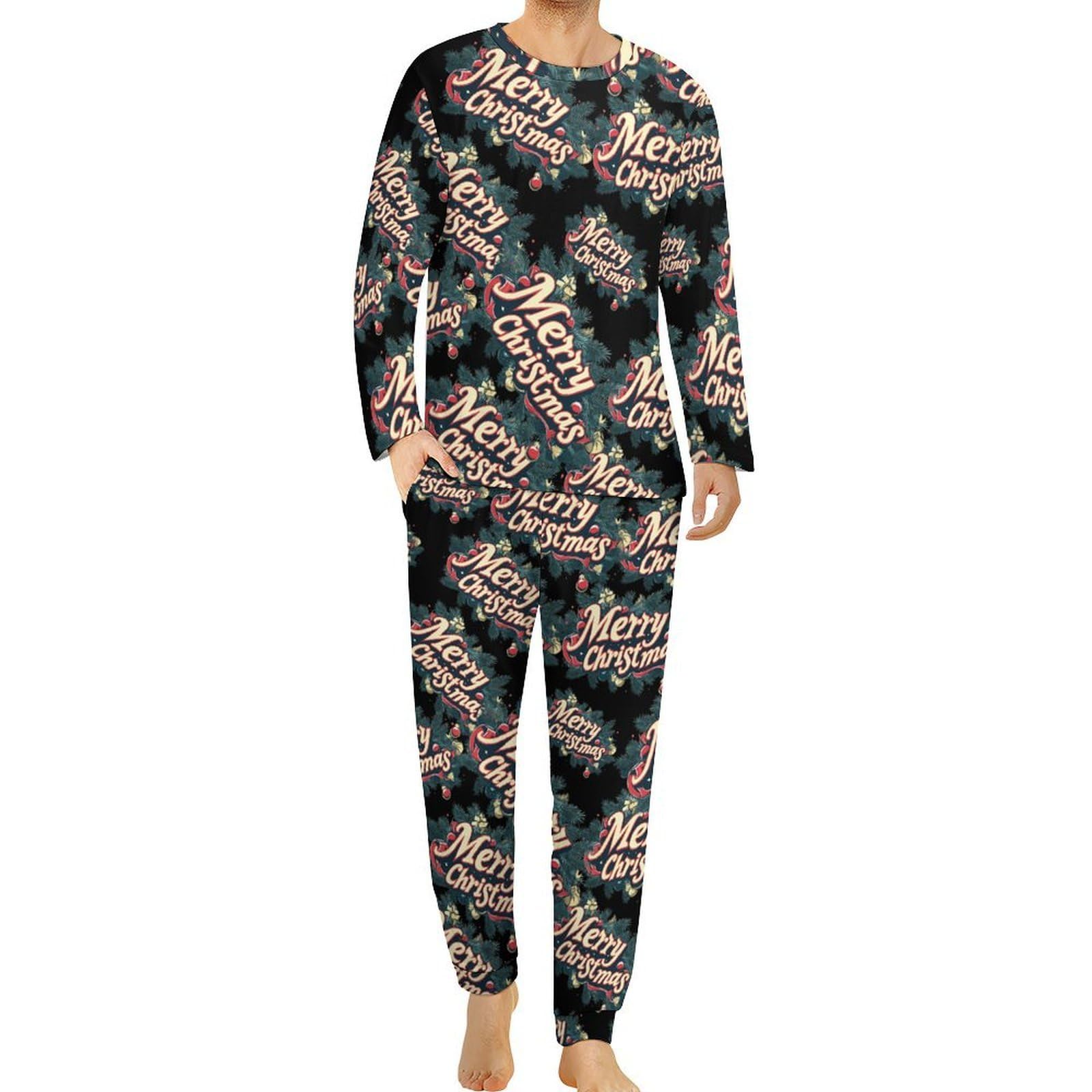 Conjunto de pijama para hombre con cuello redondo de 2 piezas de manga larga, suave parte superior e inferior transpirable para todas las estaciones