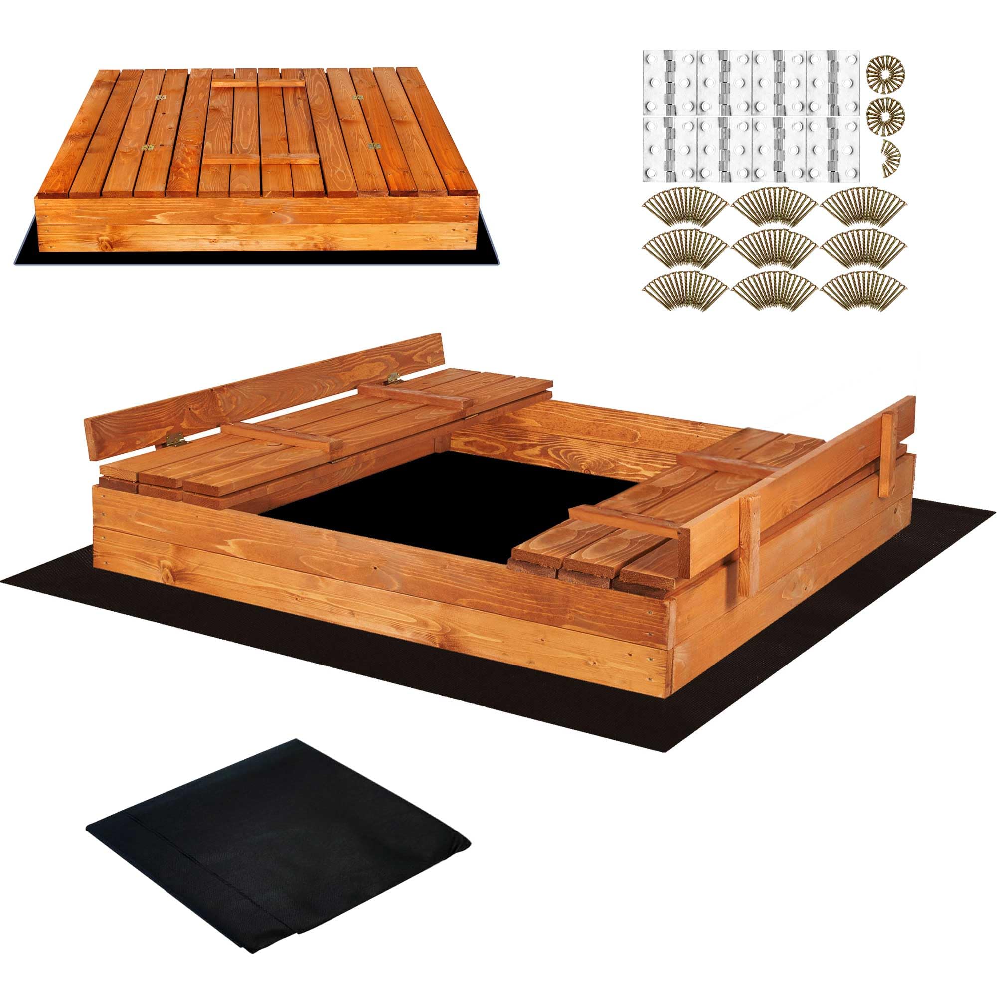 SPRINGOS Arenero con Banco 140 x 140 cm Cubierta Madera impregnada arenero Infantil Parque Infantil