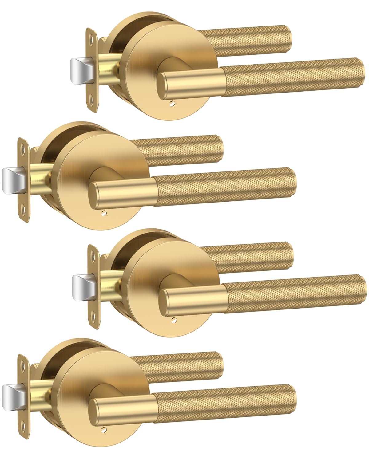 4 Pack Knurled Door Handles Champagne Bronze Retro Privacy Door Lever