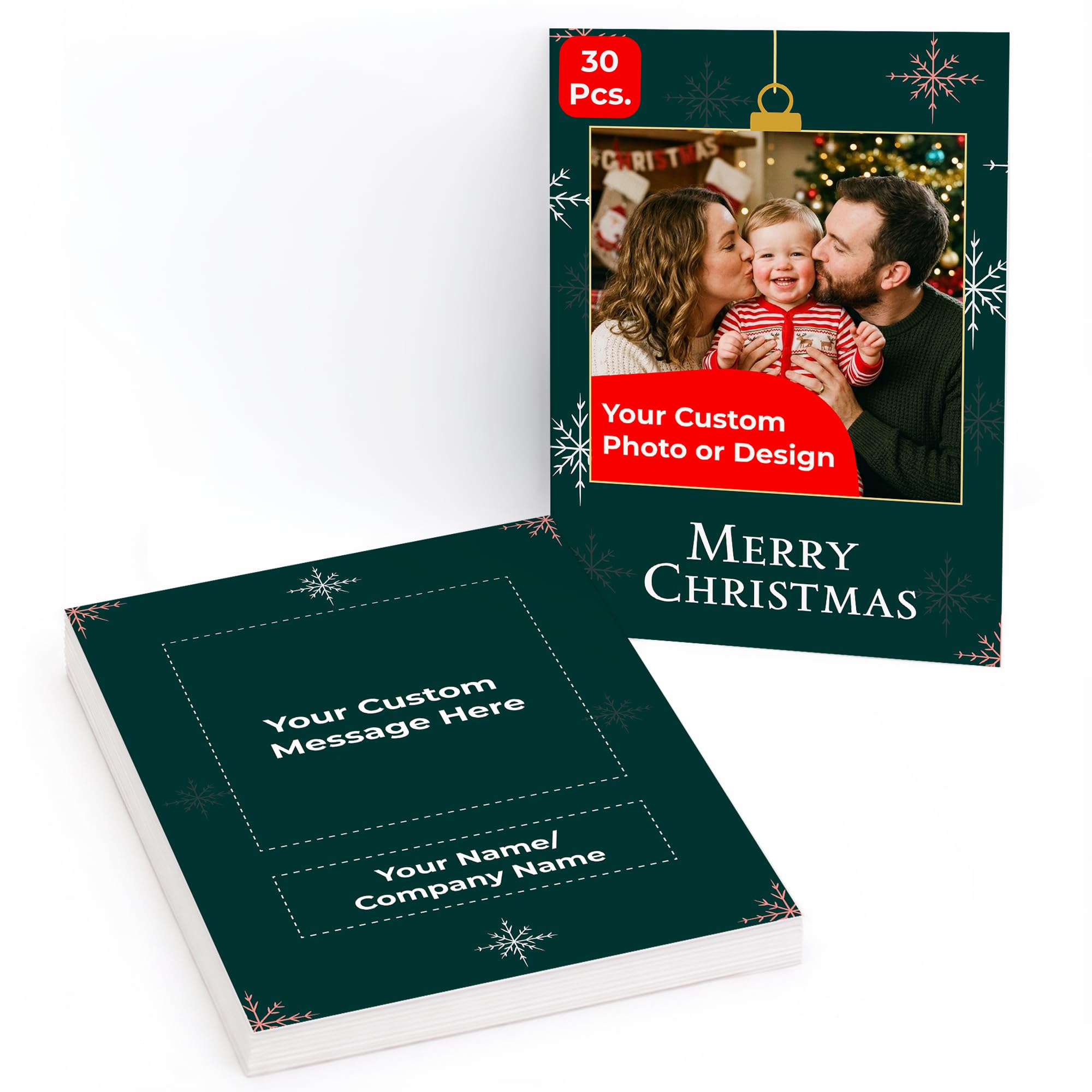 Cimpress Custom Holiday Cards, Photo/Logo/Text, A6 Vertical, Pack of 30