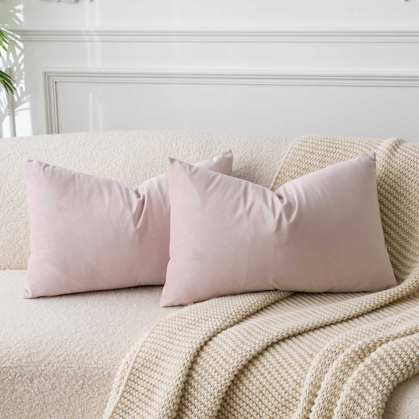 JUSPURBET 16x24 Lumbar Velvet Throw Pillow Covers Set of 2,Pink