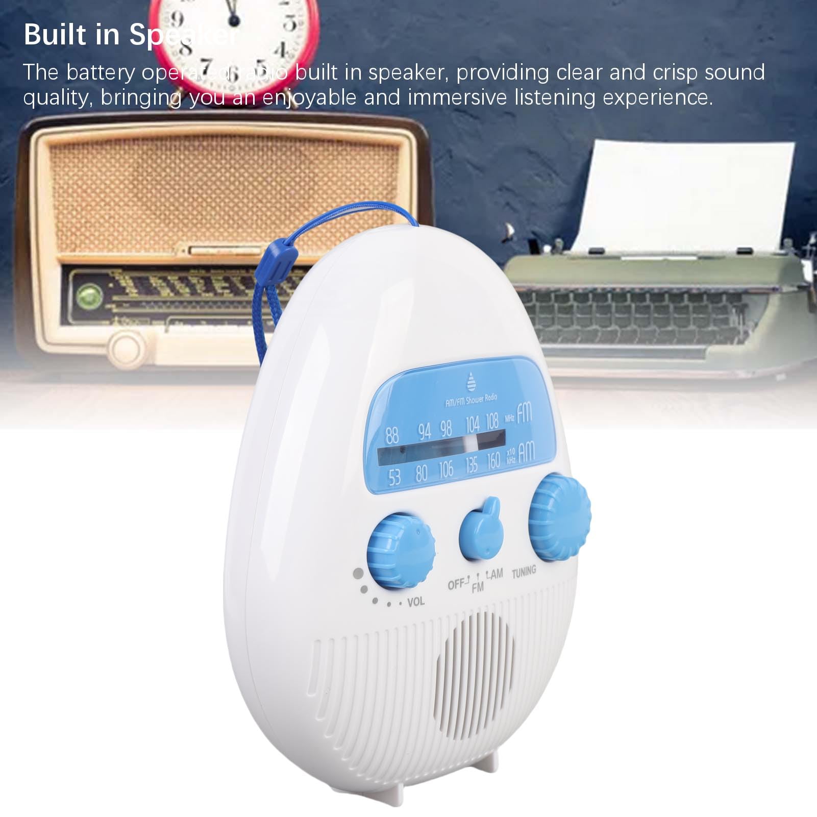 Zerodis Radio de Ducha de Am FM, Radio de Baño Colgante Que Funciona con Baterías con Altavoz Incorporado para el Entretenimiento de Viajes Al Aire Libre de Emergencia en Casa