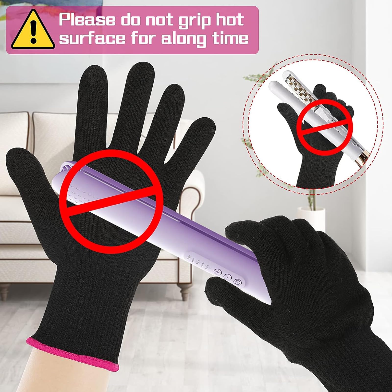 Gants Professionnels Résistants Chaleur Coiffage Fer à Lisseur Boucler Droit Gauche (1 Paire)