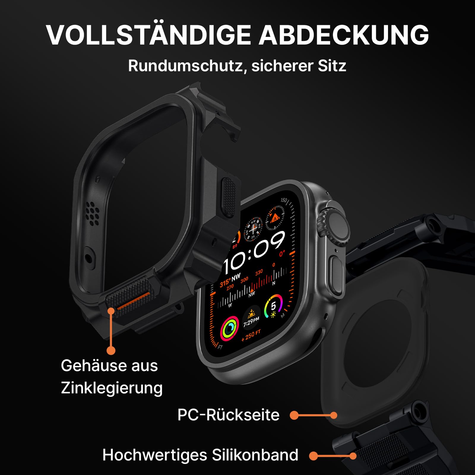 Bandletic Schutzhülle mit Armband Kompatibel mit Apple Watch 49mm/46mm | Sportarmband Kompatibel mit Apple Watch Ultra 3/2/1(49mm,mit Displayschutzglas),Ersatzarmbänder für iWatch Series 11/10(46mm)