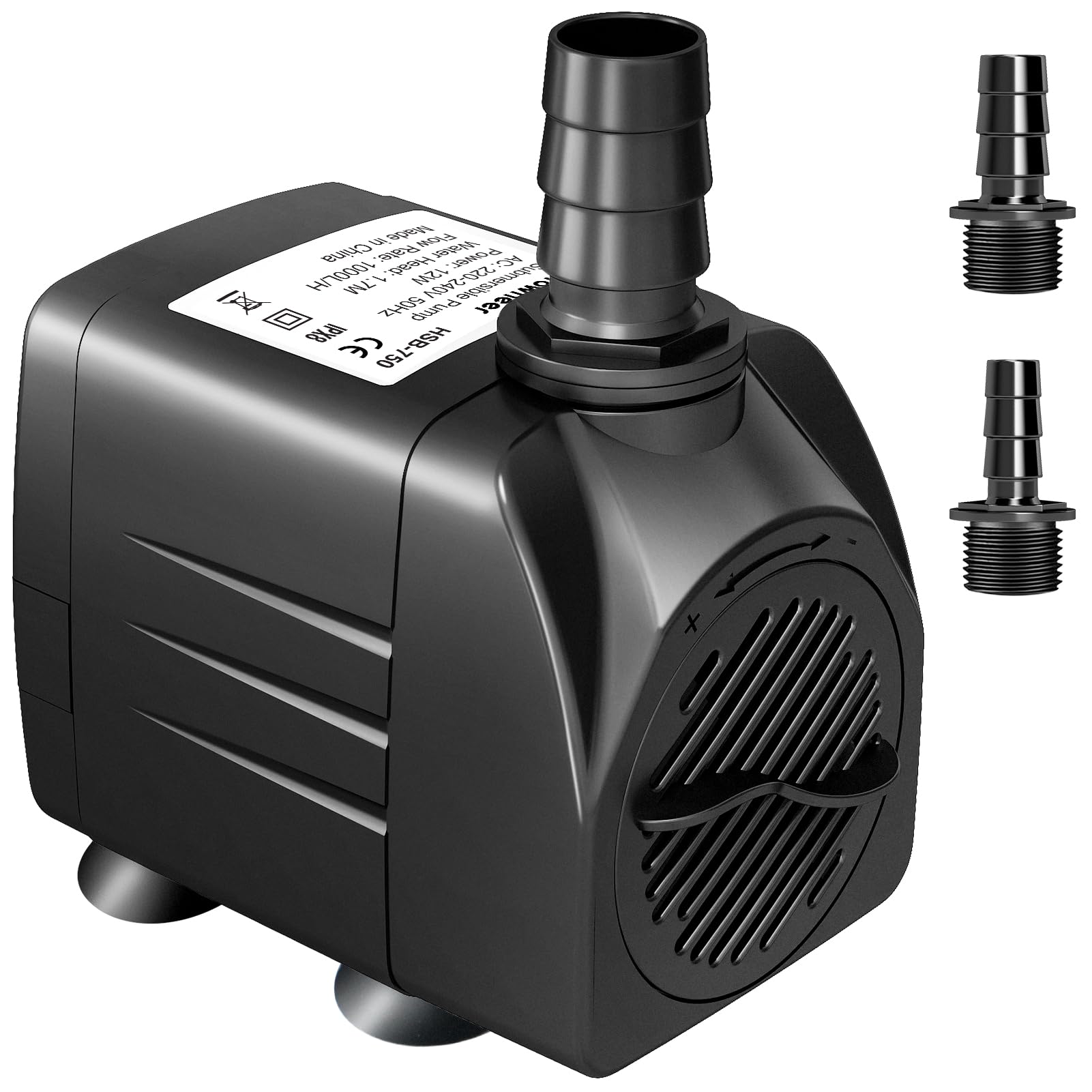 GROWNEER Submersible Water Pump 12W 1000L/H Ultra Quiet Aquarium Pump with 2 Nozzles for Fountains, Fish Tank, Pond, Statuary and Hydroponics