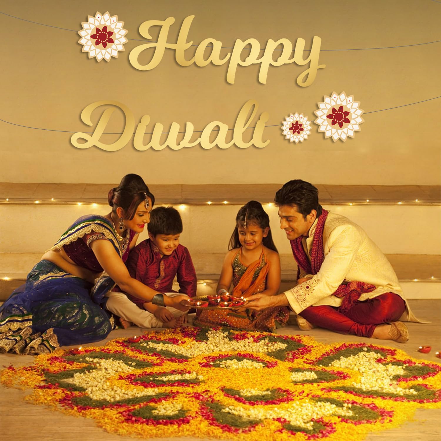 Happy Diwali Gold Letter Banner - Festival of Lights Decorations for Indoor Outdoor House Party - Hindu Celebration Supplies - Image 3