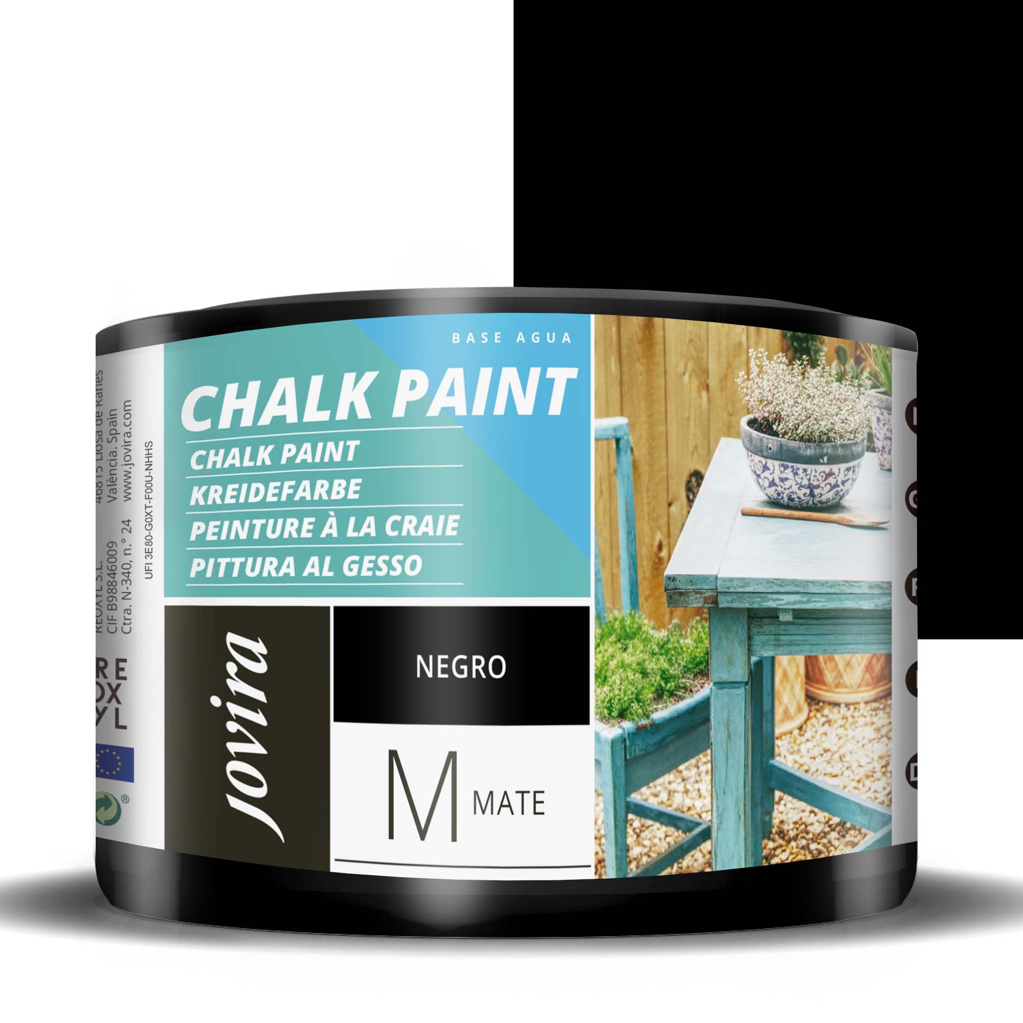 JOVIRA PINTURAS Chalk Paint, Pittura al Gesso, Matte all' Aqua, Rinnova il tuo arredamento con creatività. (375 ml, Nero)