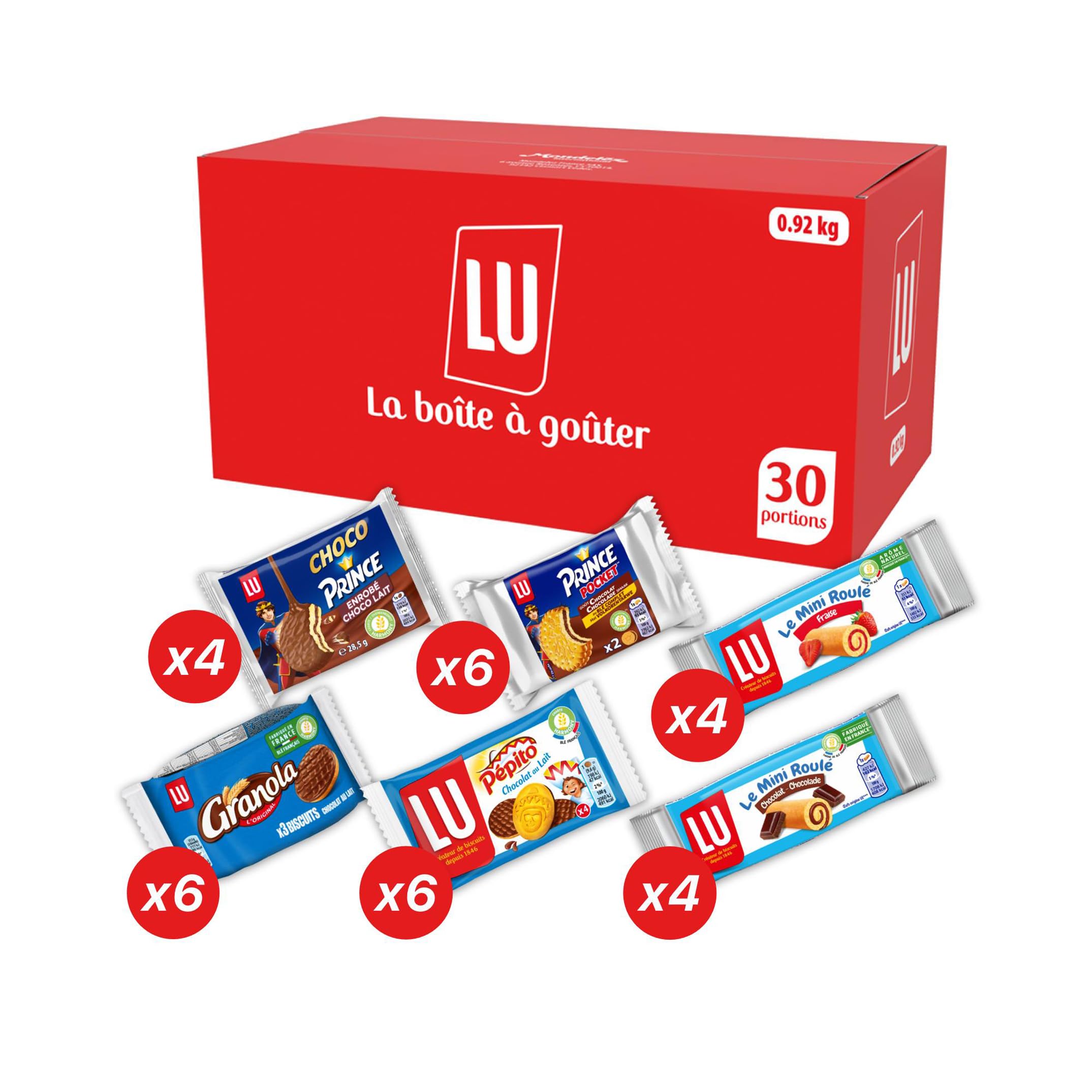 LU - La Boîte à Goûter - 1 Mois de Goûters* Enfant - 30 Biscuits et Gâteaux Individuels - Prince Pocket, Choco Prince, Pépito, Granola Chocolat, Mini Roulé - Récréations Sorties Vacances - 0,92 kg | 30 Portions individuelles | Prince Pocket, Choco Prince,