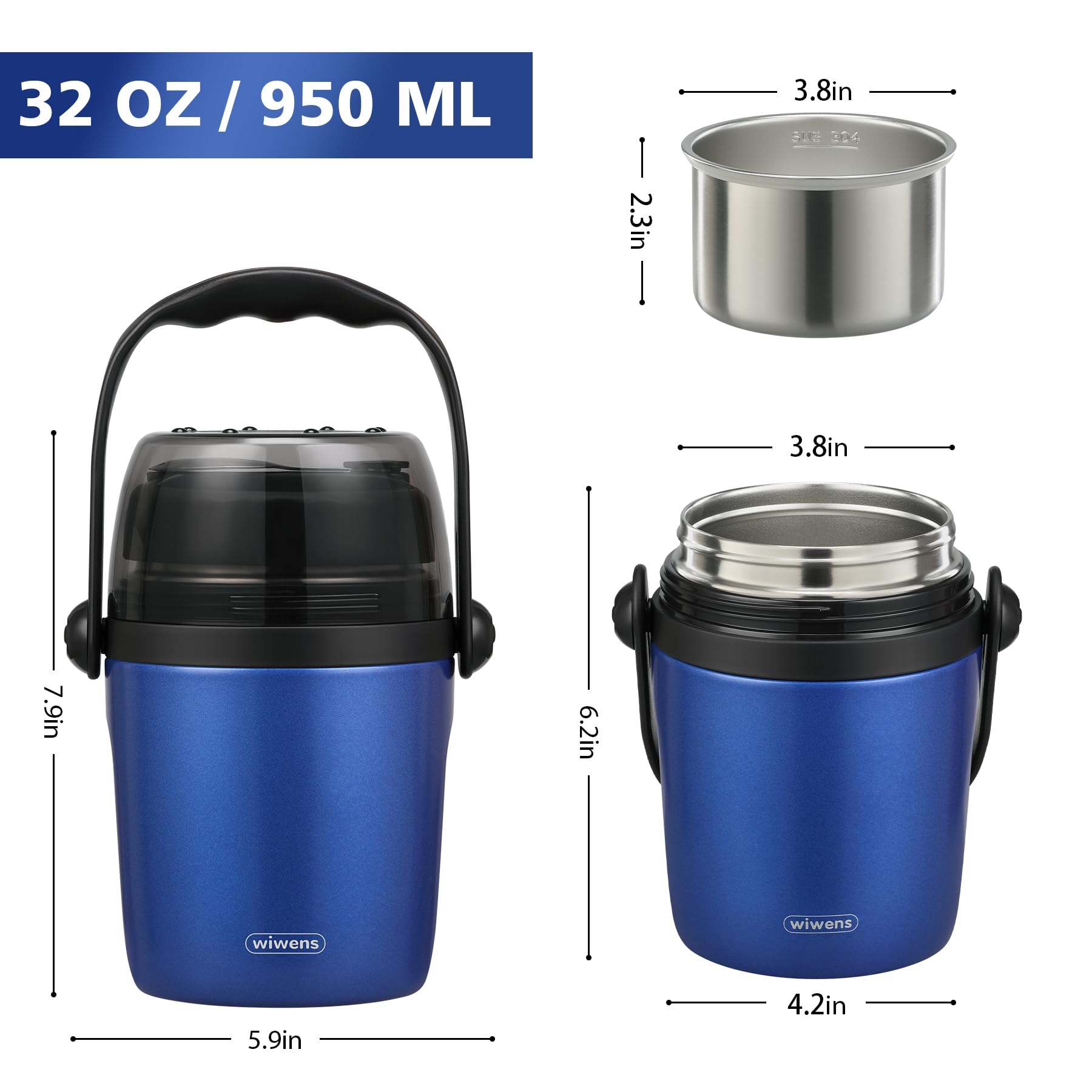 Lunchbehälter für Erwachsene, Suppe, Thermo für heiße Speisen, Edelstahl, isoliert, vakuumdicht, breite Öffnung, Thermo-Bento-Box mit Löffel, 907 ml