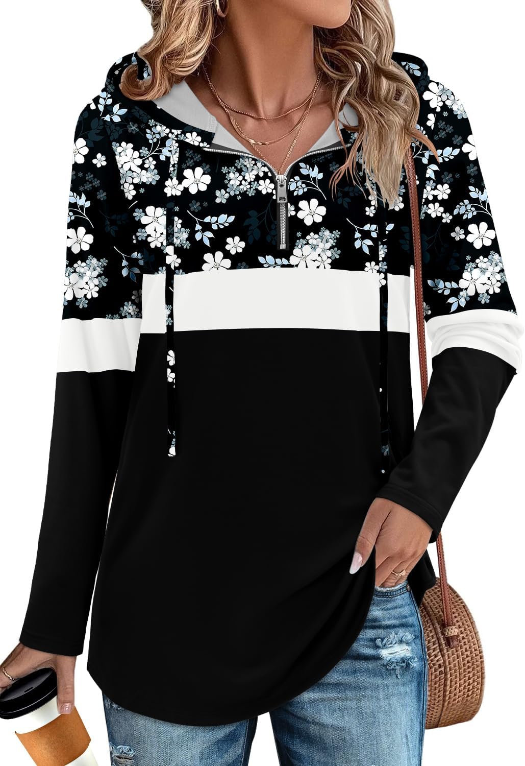 BETTE BOUTIK Womens Quarter Zip Tunic Hoodies Pullover Long Hooded Sweatshirts S-3XL - Image 3