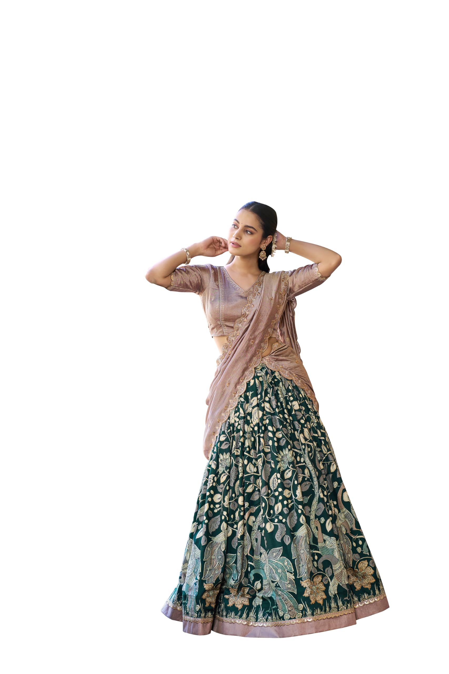 Traditional Kalamkari Print Tasar Silk Lehenga Choli With Elegant Lace Border-image-46
