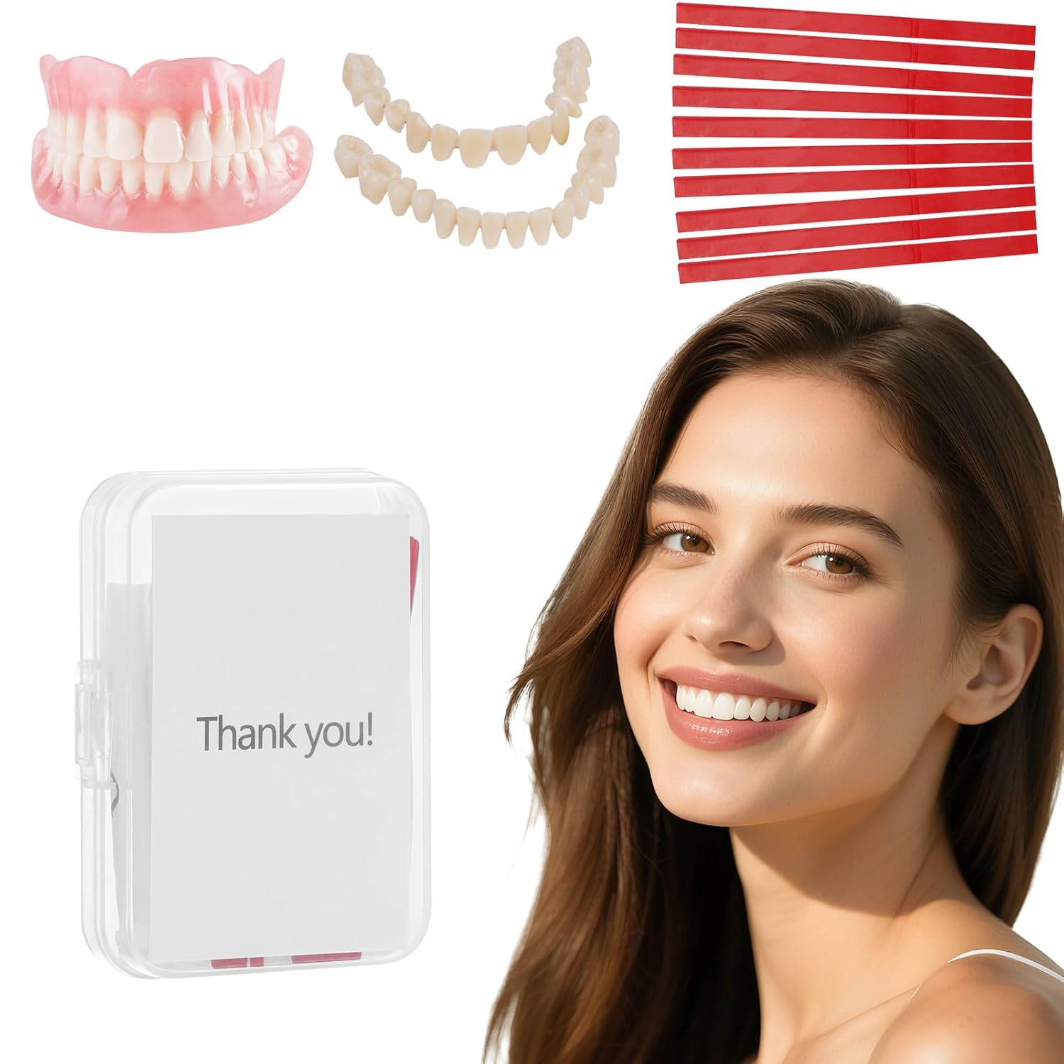 DIY Denture kit Convenient and Easy DIY dentures kit at Home Complete Make Your own dentures Kits for top and Bottom of Temporary Repair Missing Teeth Brownish Red