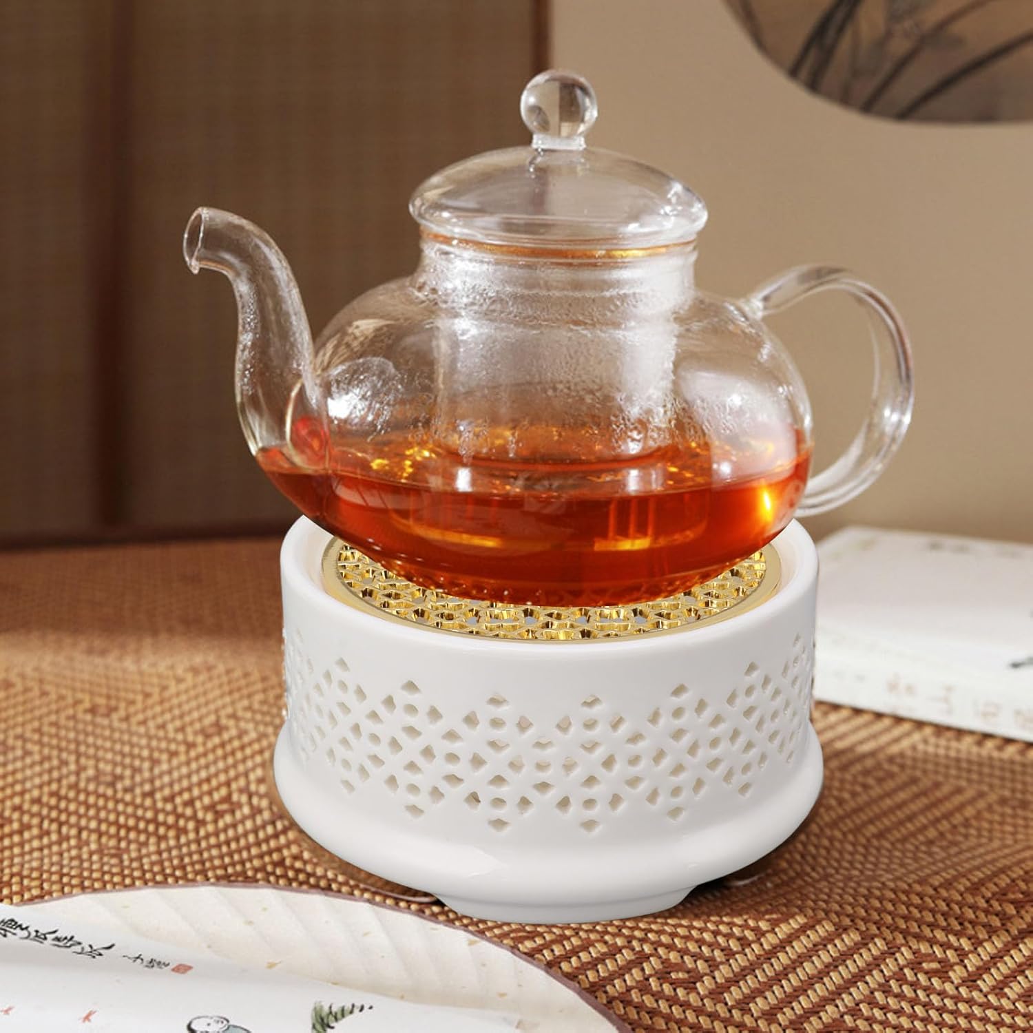 Light Based Coffee Tea Warmer, Beautiful Teapot Warmer Practical Concave Design Stable Soft Cushion For Stores (White)
